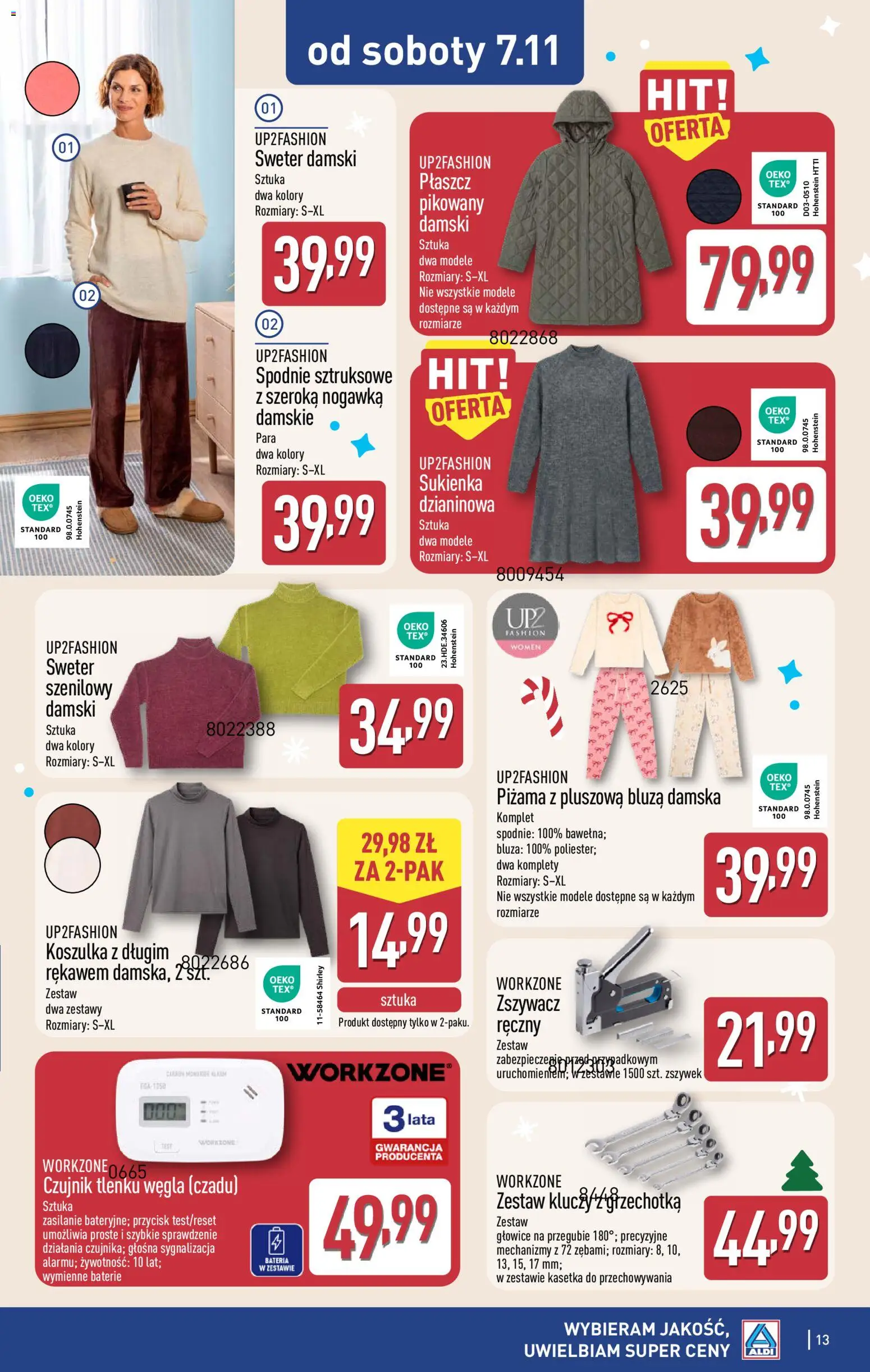 Aldi gazetka - Artykuły przemysłowe i tekstylia od 04.11.2026 | Strona: 13 | Produkty: Sweter, Płaszcz, Zszywacz, Sukienka
