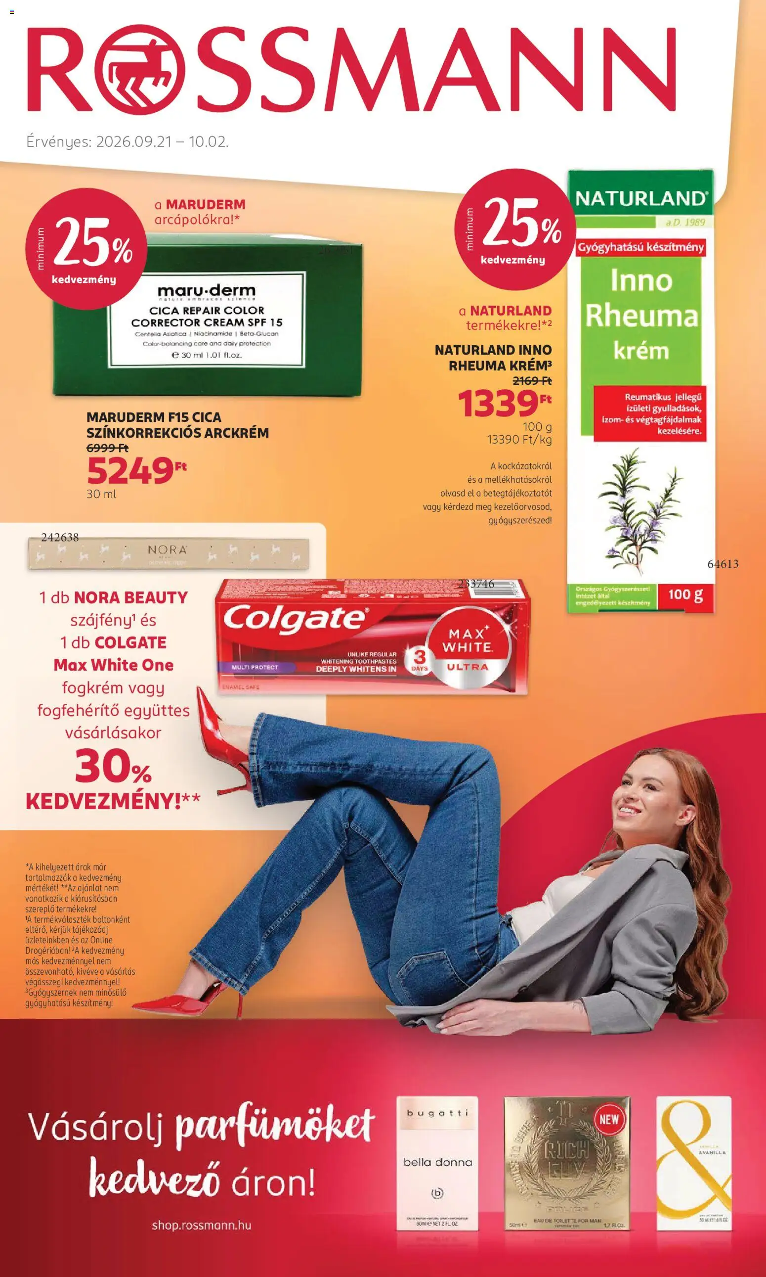 Rossmann akciós ujság - amely érvényes a következő dátumtól: 2026.09.21. | Oldal: 1 | Termékek: Colgate, Arckrém, Bella, Fogkrém