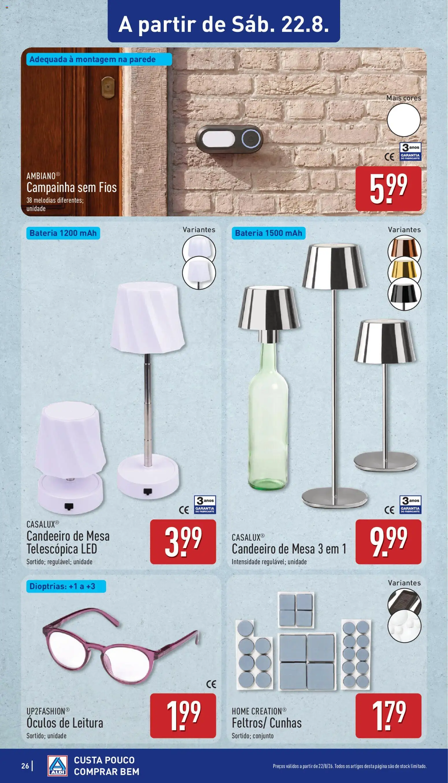 Aldi folheto │ válido de 17/08/2026 | Página: 26 | Produtos: Óculos, Candeeiro, Candeeiro de mesa, Bateria