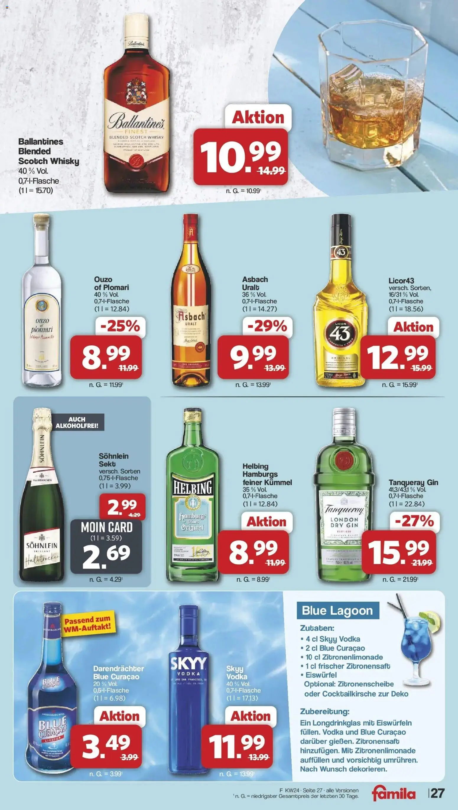Famila Nordwest Wochenangebote – gültig ab 08.06.2026 | Seite: 29 | Produkte: Whisky, Ouzo, Sekt, Gin