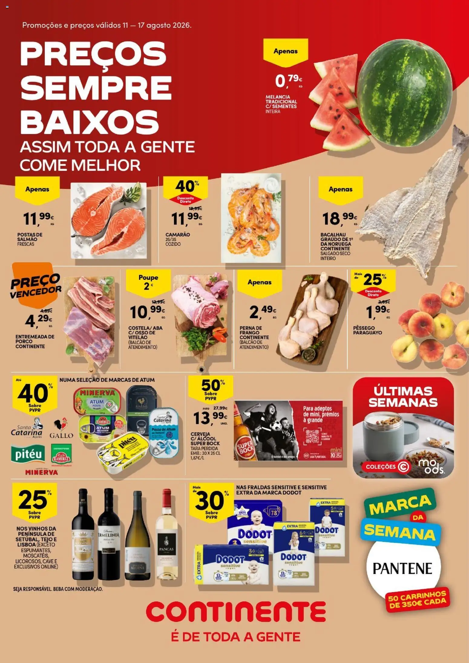 Continente Semanal Continente Bom Dia │ válido de 11/08/2026 | Página: 1 | Produtos: Atum, Camarão, Entremeada, Melancia