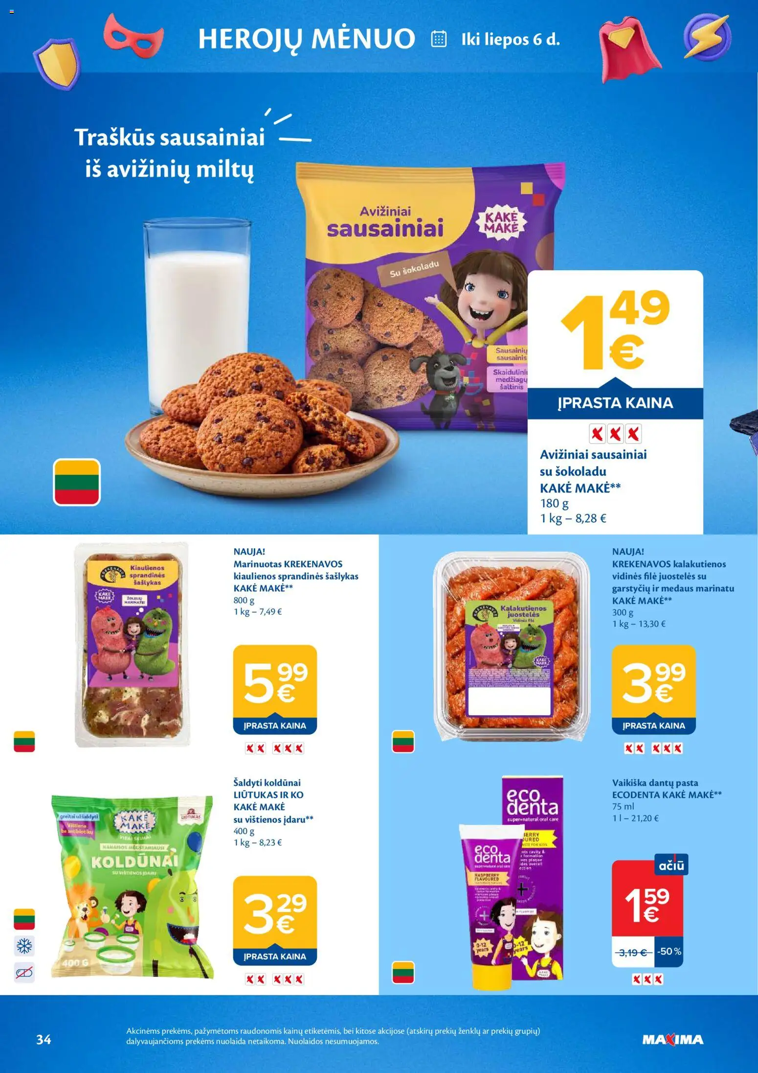 MAXIMA akcijos nuo 16.06.2026 | Puslapis: 34 | Prekių: Sausainiai, Vištienos, Kiaulienos, Dantų pasta