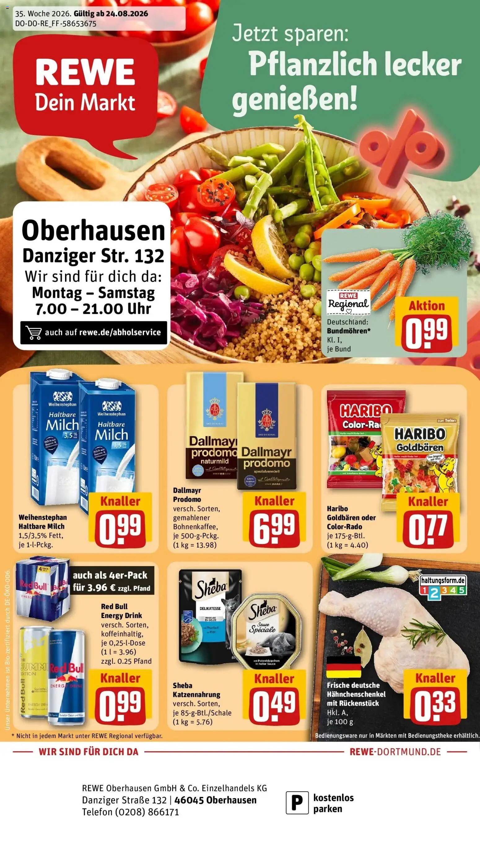 REWE Prospekt ab 24.08.2026 zum Blättern » Angebote | Seite: 1 | Produkte: Milch, Energy, Haltbare milch, Dallmayr