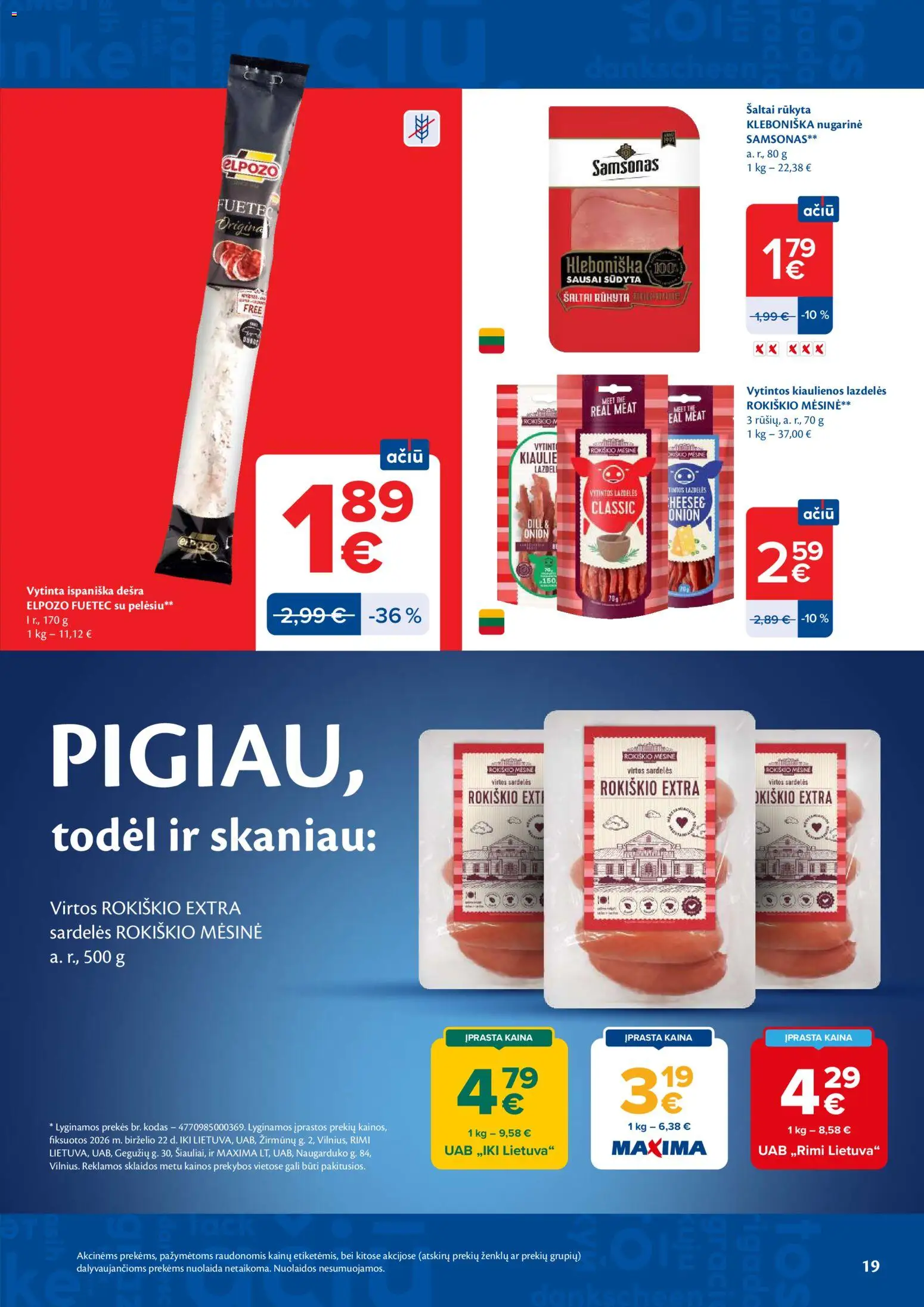 MAXIMA akcijos nuo 2026.06.30 | Puslapis: 19 | Prekių: Sardelės, Kiaulienos, Dešra