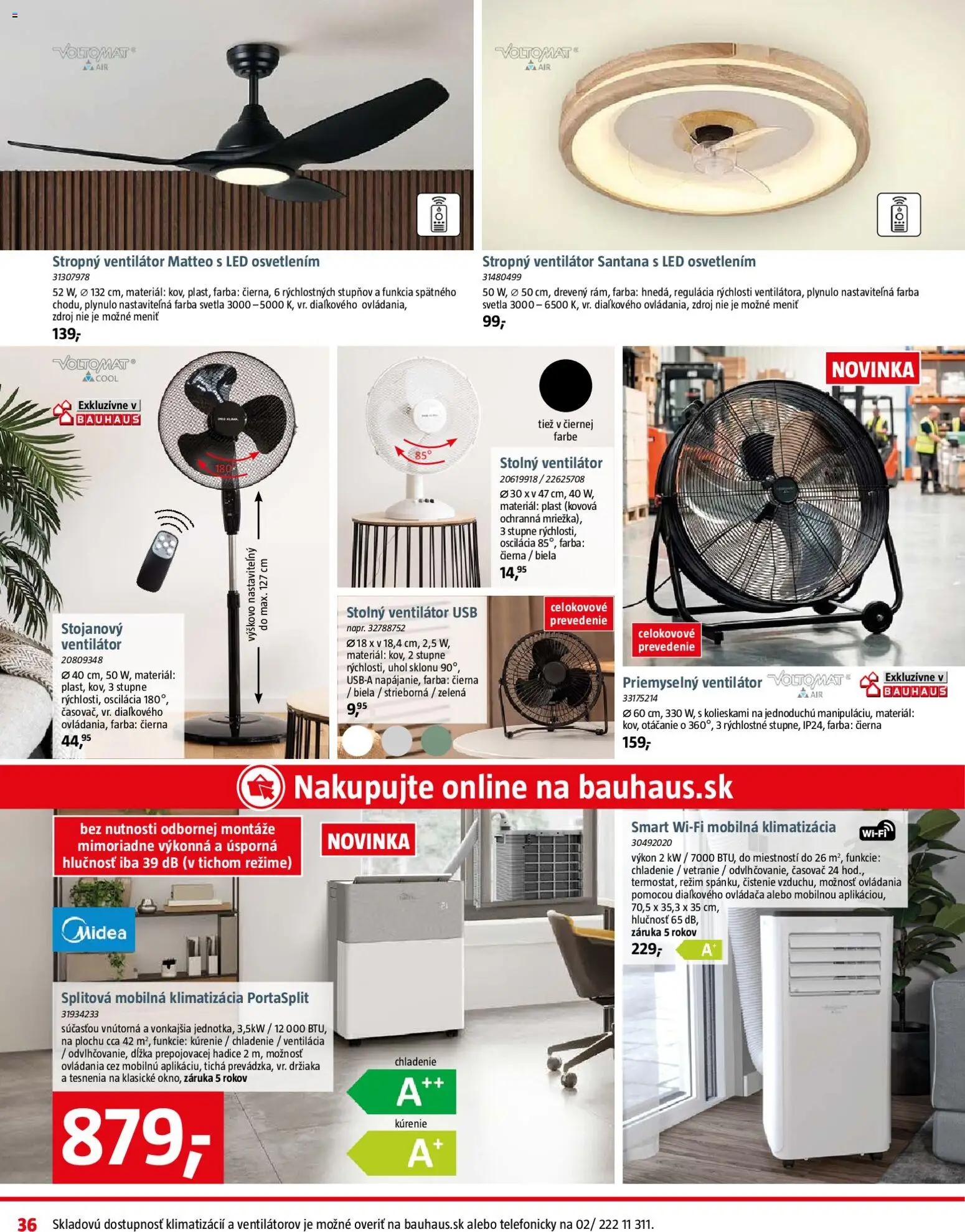 Nové Bauhaus akcie – leták je platný od 04.05.2026 | Strana: 36 | Produkty: Stropný ventilátor, Mobilná klimatizácia, Ventilátor, Klimatizácia