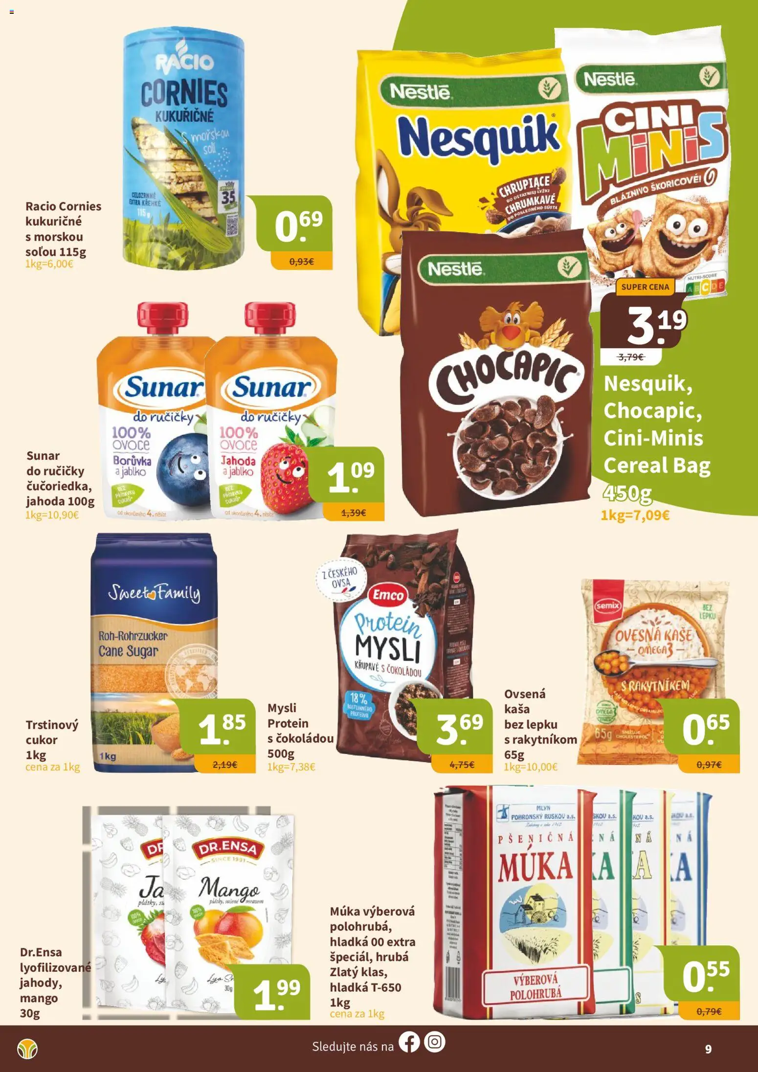 Nové Nitrazdroj akcie – leták je platný od 17.04.2026 | Strana: 9 | Produkty: Zlatý klas, Cukor, Chocapic, Múka