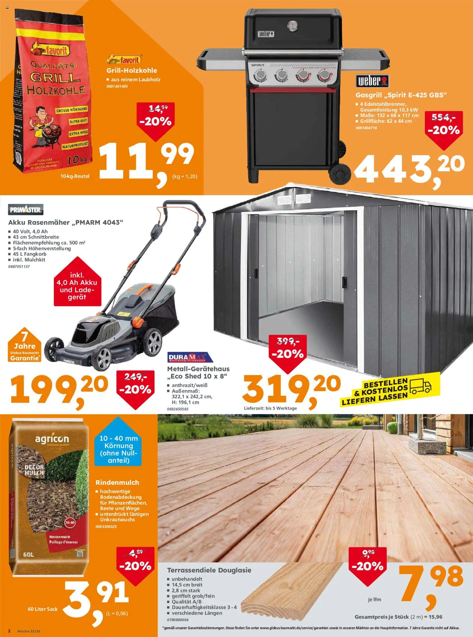 Globus Baumarkt Prospekt Zweibrücken – gültig ab 10.08.2026 | Seite: 2 | Produkte: Rindenmulch, Grill, Rasenmäher