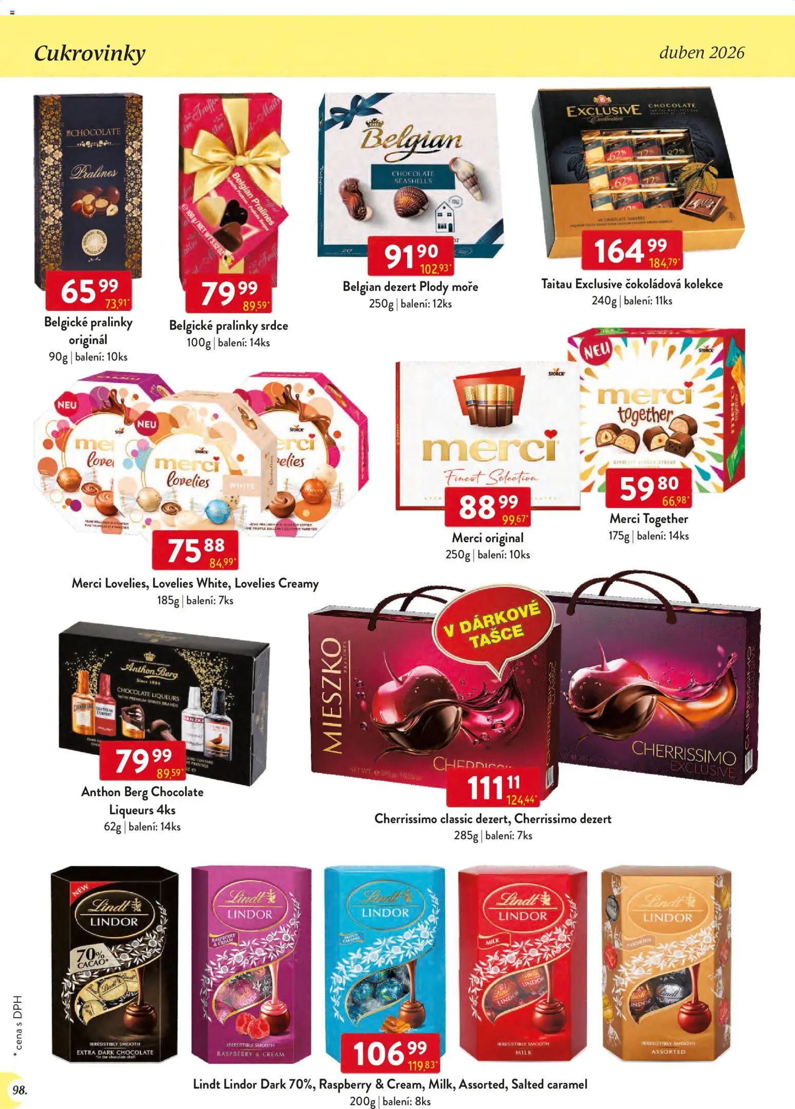 Astur & Qanto leták - Velkoobchod 04/2026 od 01.04.2026 | Strana: 98 | Produkty: Lindor, Merci, Anthon Berg, Lindt lindor