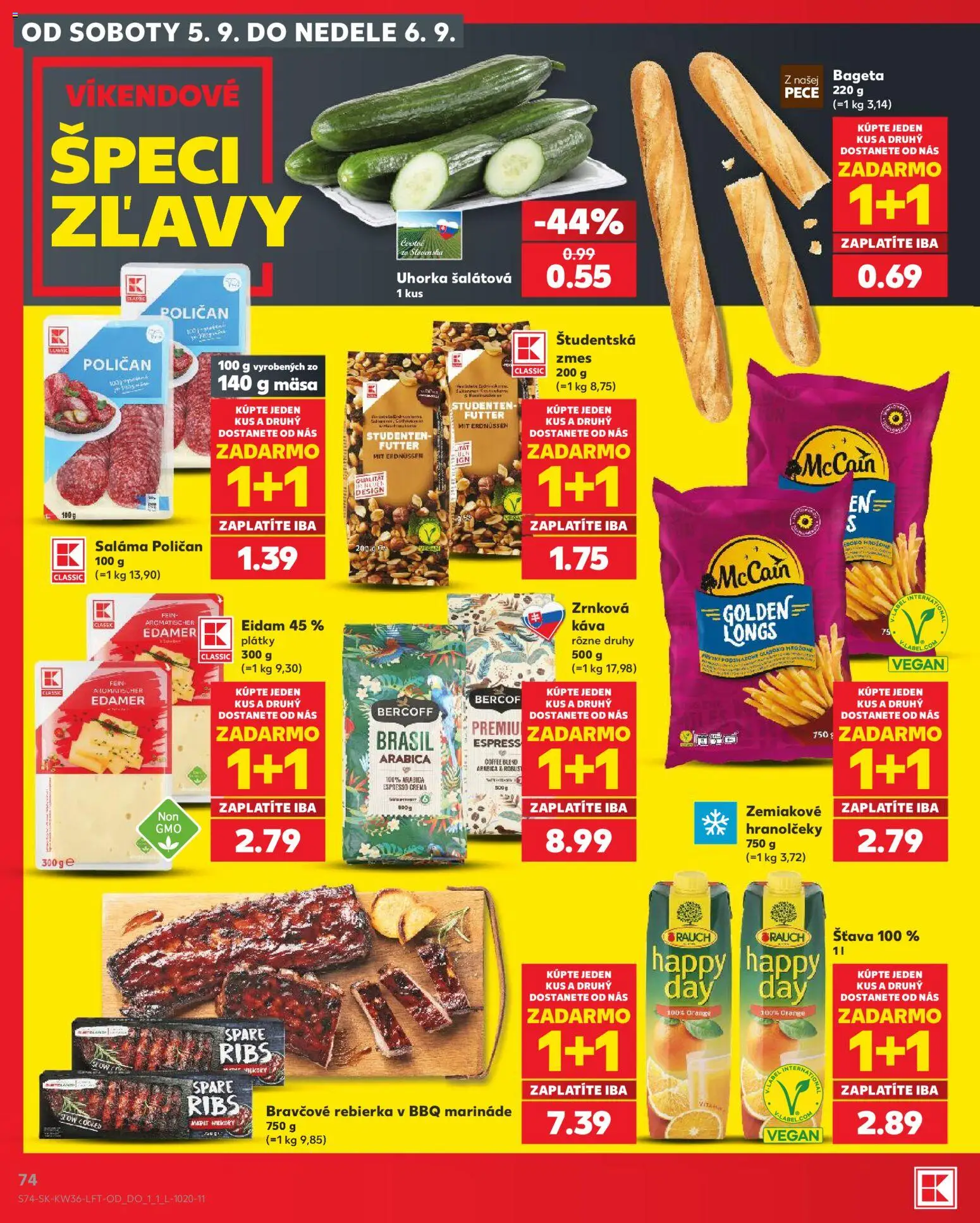 Nové Kaufland akcie – leták je platný od 03.09.2026 | Strana: 74 | Produkty: Káva, Saláma, Eidam, Šťava