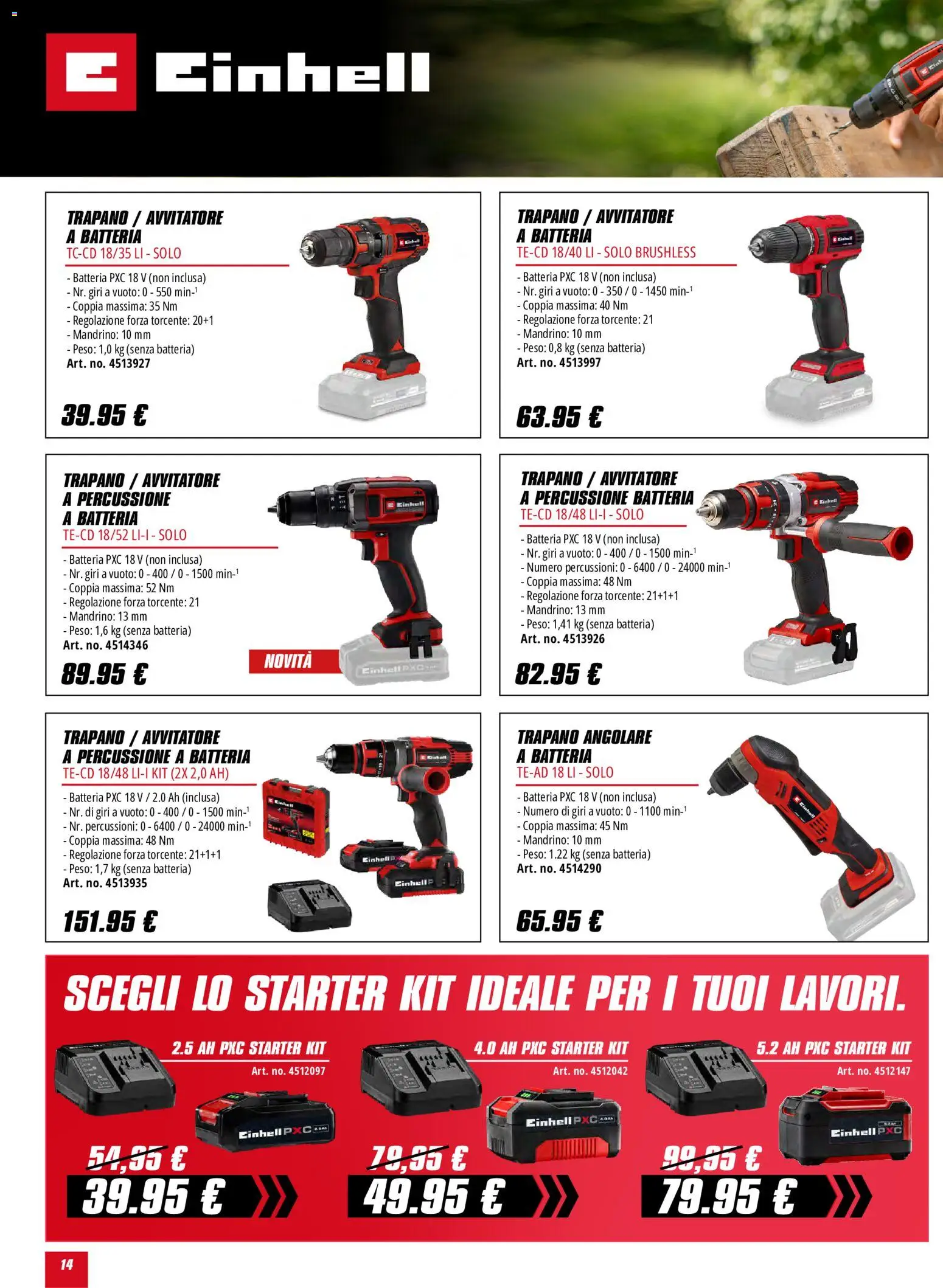 Volantino Einhell del 01.06.2026 | Pagina: 14 | Prodotti: Avvitatore, Trapano, Batteria