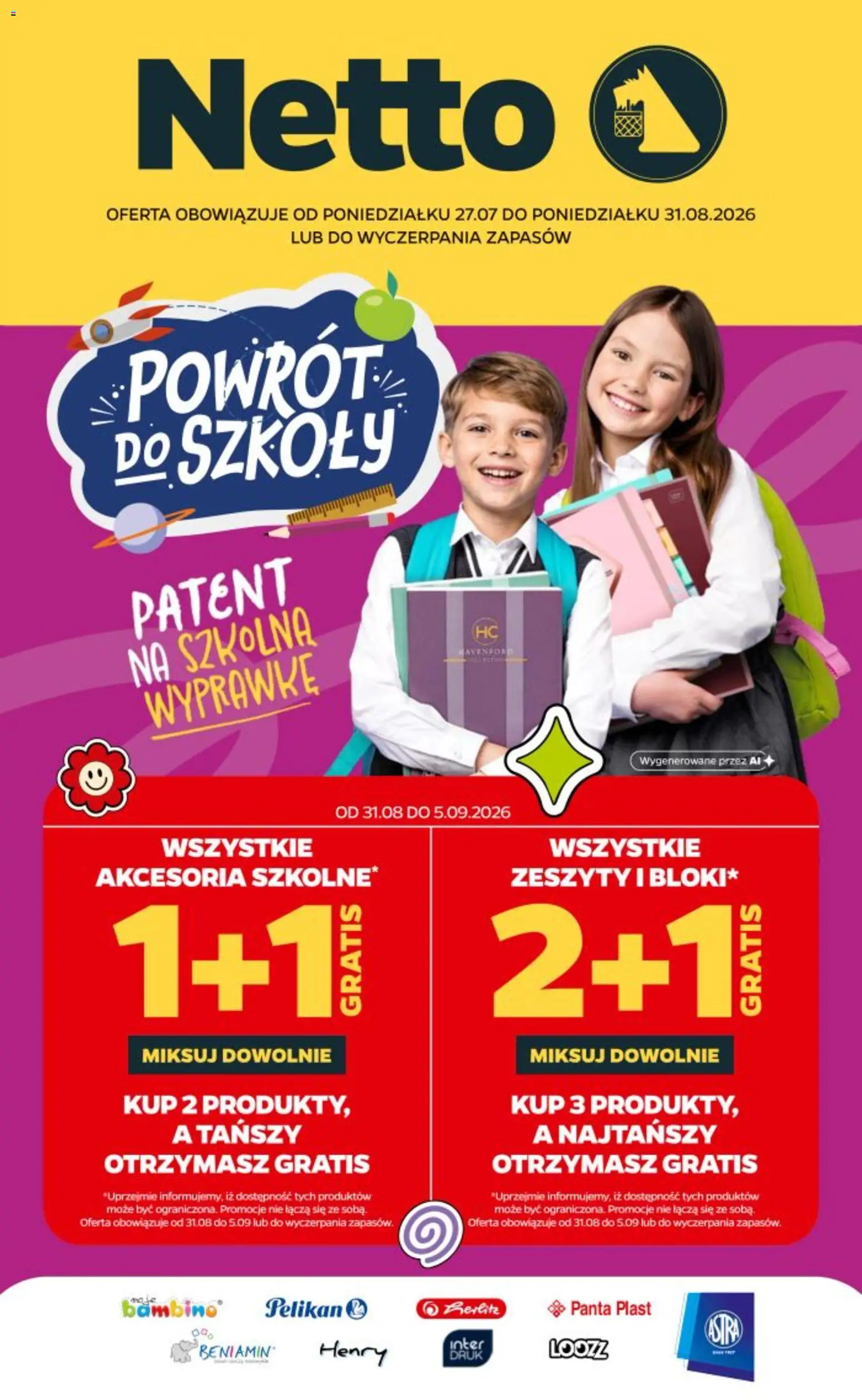 Netto gazetka - Powrót do szkoły od 27.07.2026 | Strona: 1 | Produkty: Notebook, Zeszyt