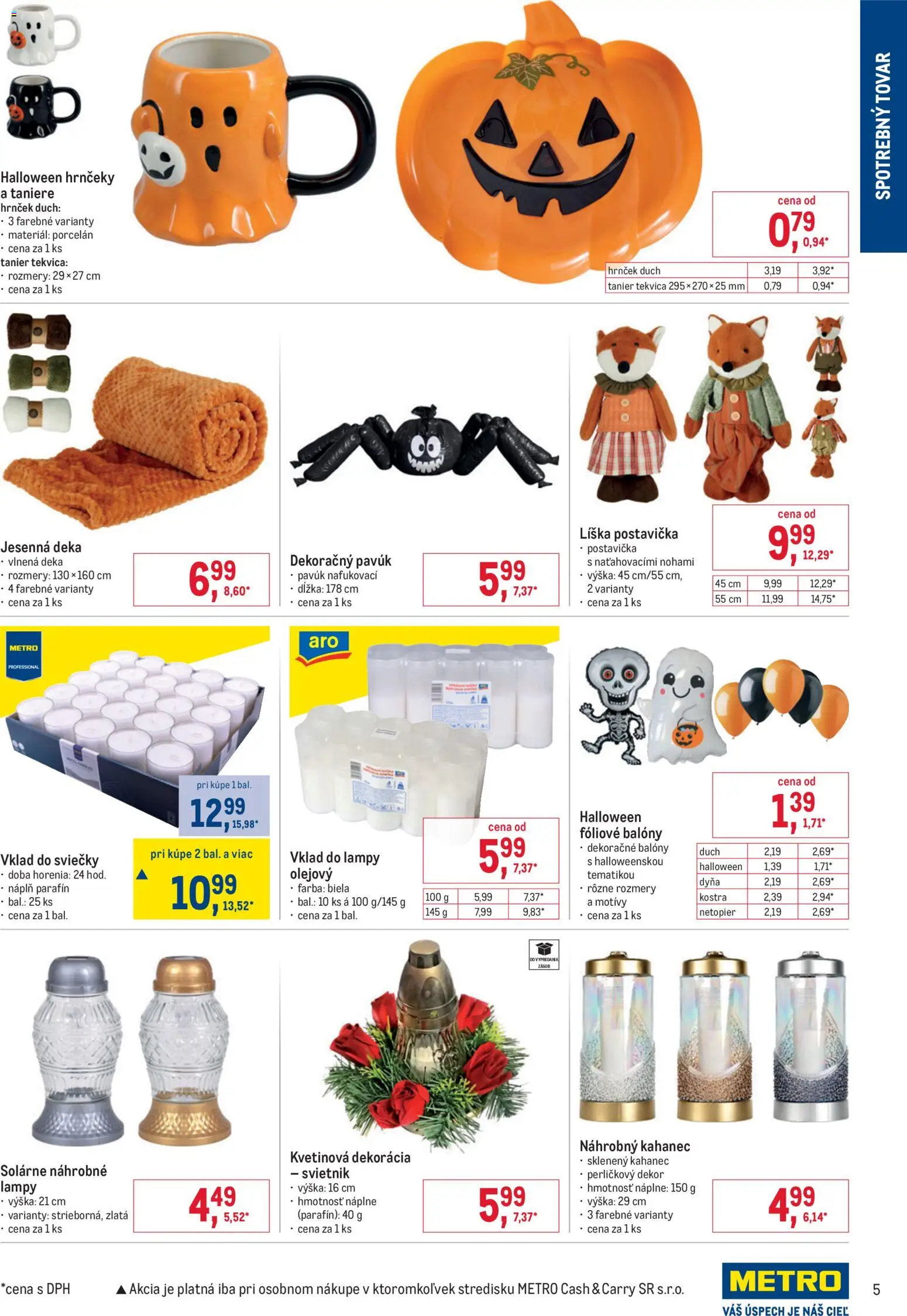 Nové Metro akcie – leták je platný od 09.09.2026 | Strana: 5 | Produkty: Taniere, Sviečky, Svietnik, Tekvica