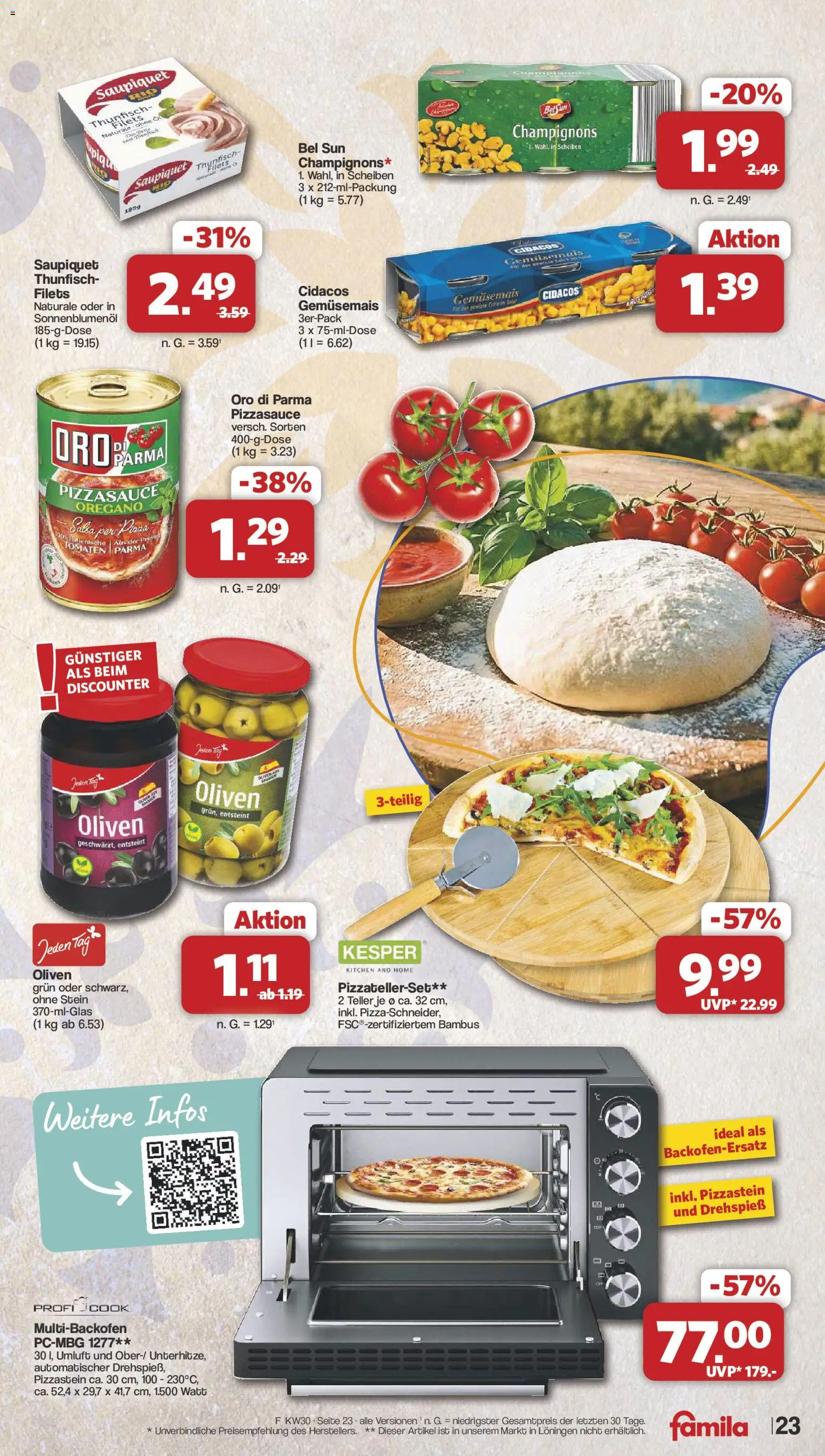 Famila Nordwest Prospekt – gültig ab 20.07.2026 | Seite: 23 | Produkte: Thunfisch, Sonnenblumenol, Tomaten, Champignons