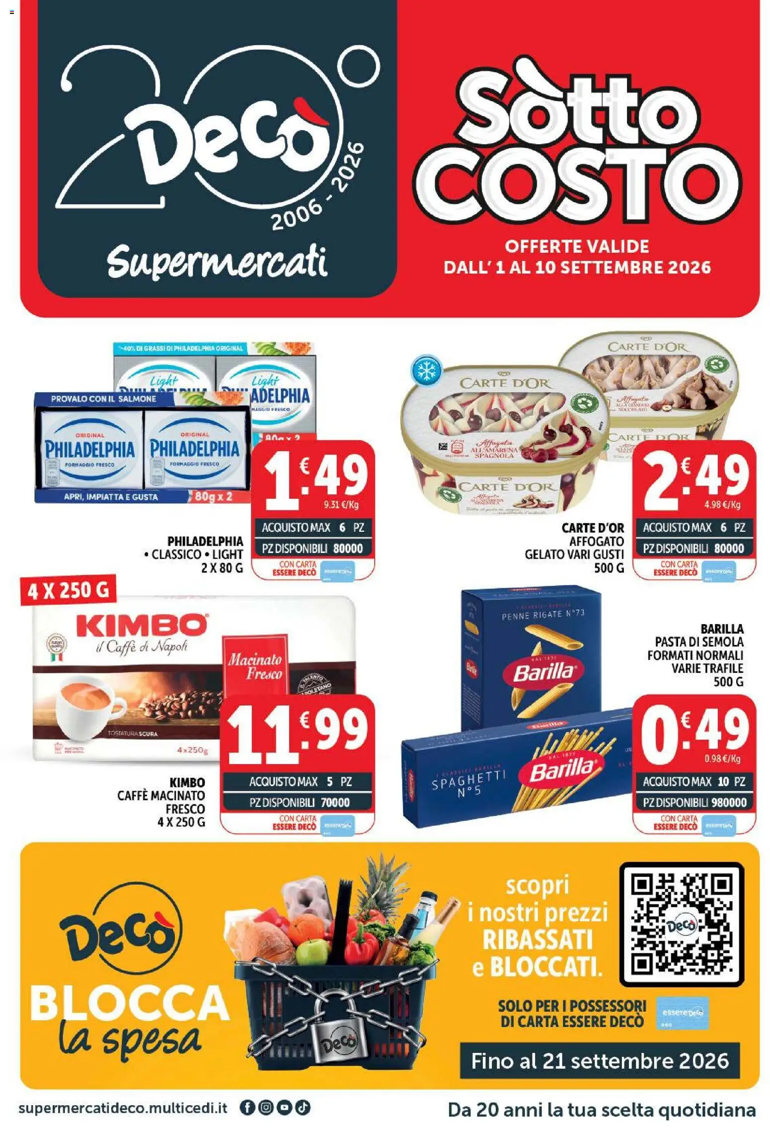Volantino Decò del 01/09/2026 | Pagina: 1 | Prodotti: Caffè, Pasta di semola, Semola, Spaghetti