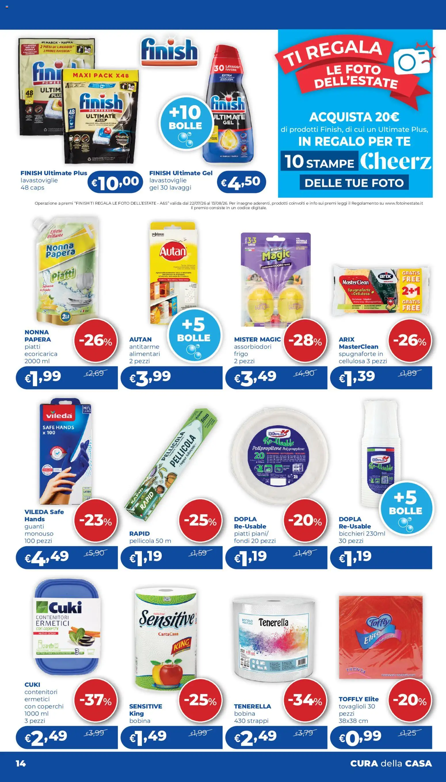 Volantino Acqua e Sapone del 23/07/2026 | Pagina: 14 | Prodotti: Tè, Guanti, Forno, Pellicola