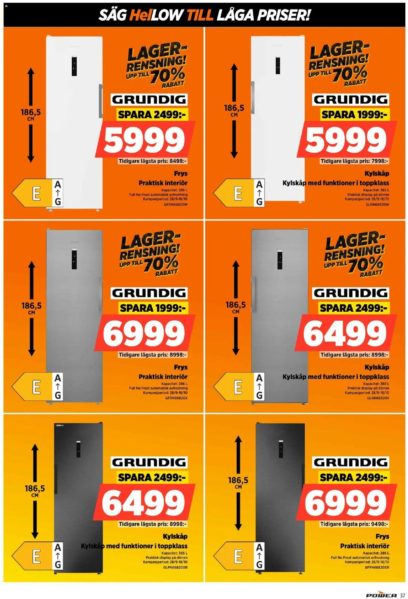 Power reklamblad aktuell från 12/10/2026 | Sida: 37 | Produkter: Såg, Kylskåp, Frys