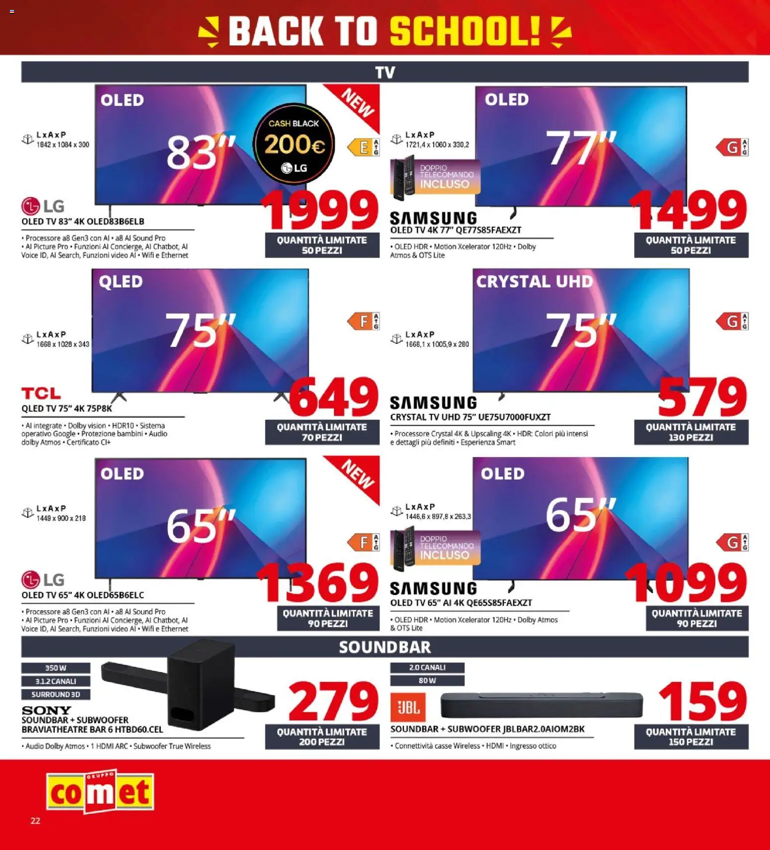 Volantino Comet del 10/09/2026 | Pagina: 22 | Prodotti: Telecomando, Soundbar, TV, Samsung