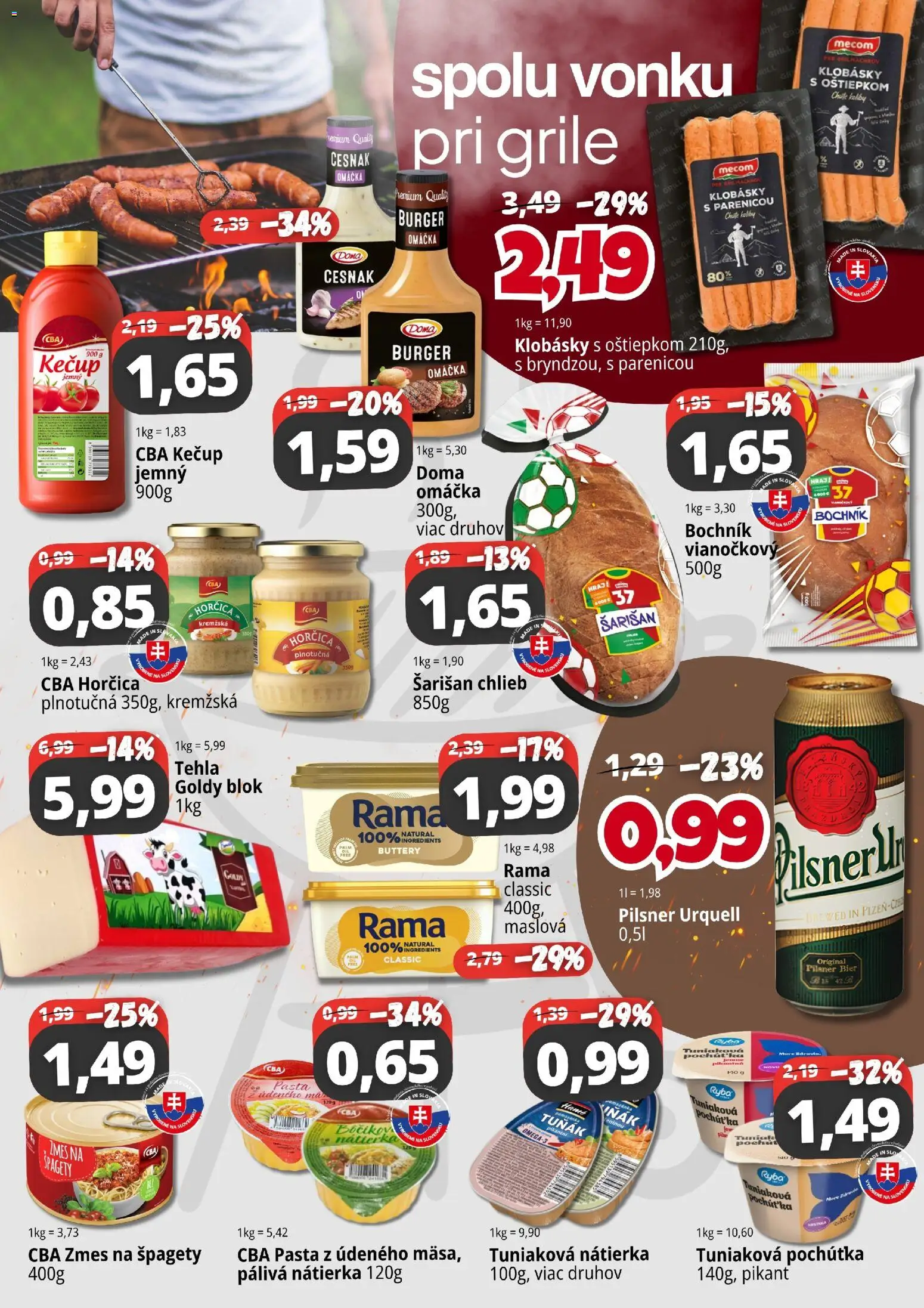 Nové CBA Komfos akcie – leták je platný od 01.06.2026 | Strana: 2 | Produkty: Gril, Pilsner Urquell, Chlieb