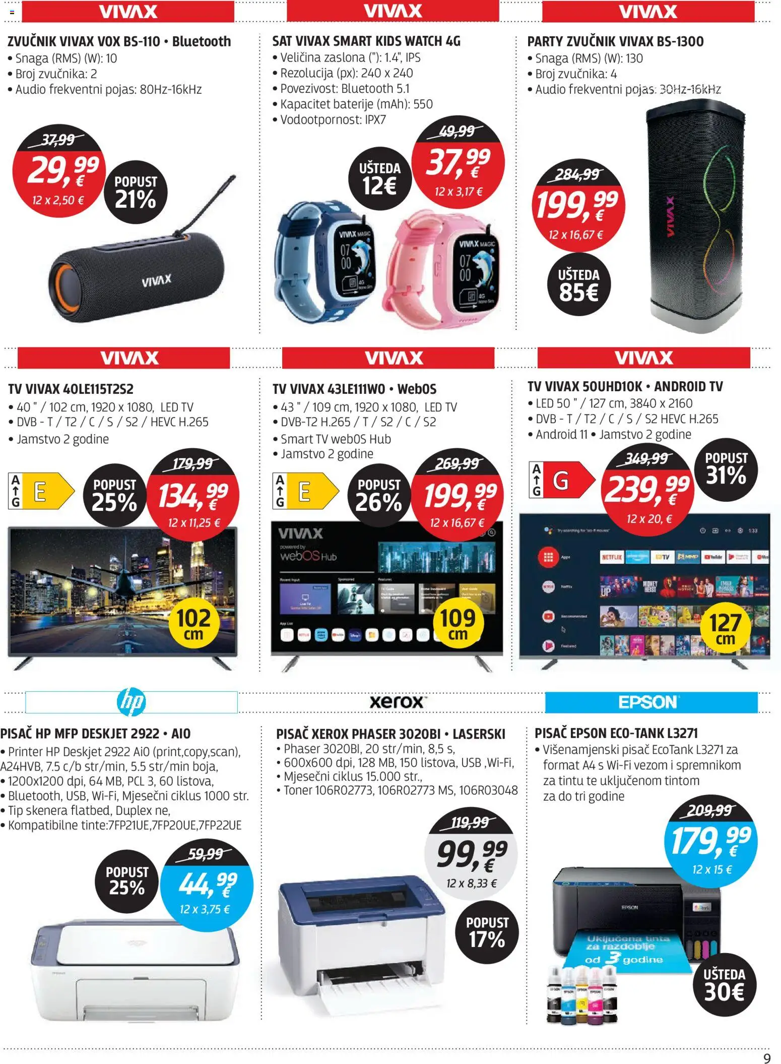 Centar Tehnike katalog | vrijedi od 04.05.2026 | Stranica: 9 | Proizvodi: Smart TV, Pojas, Printer, Toner