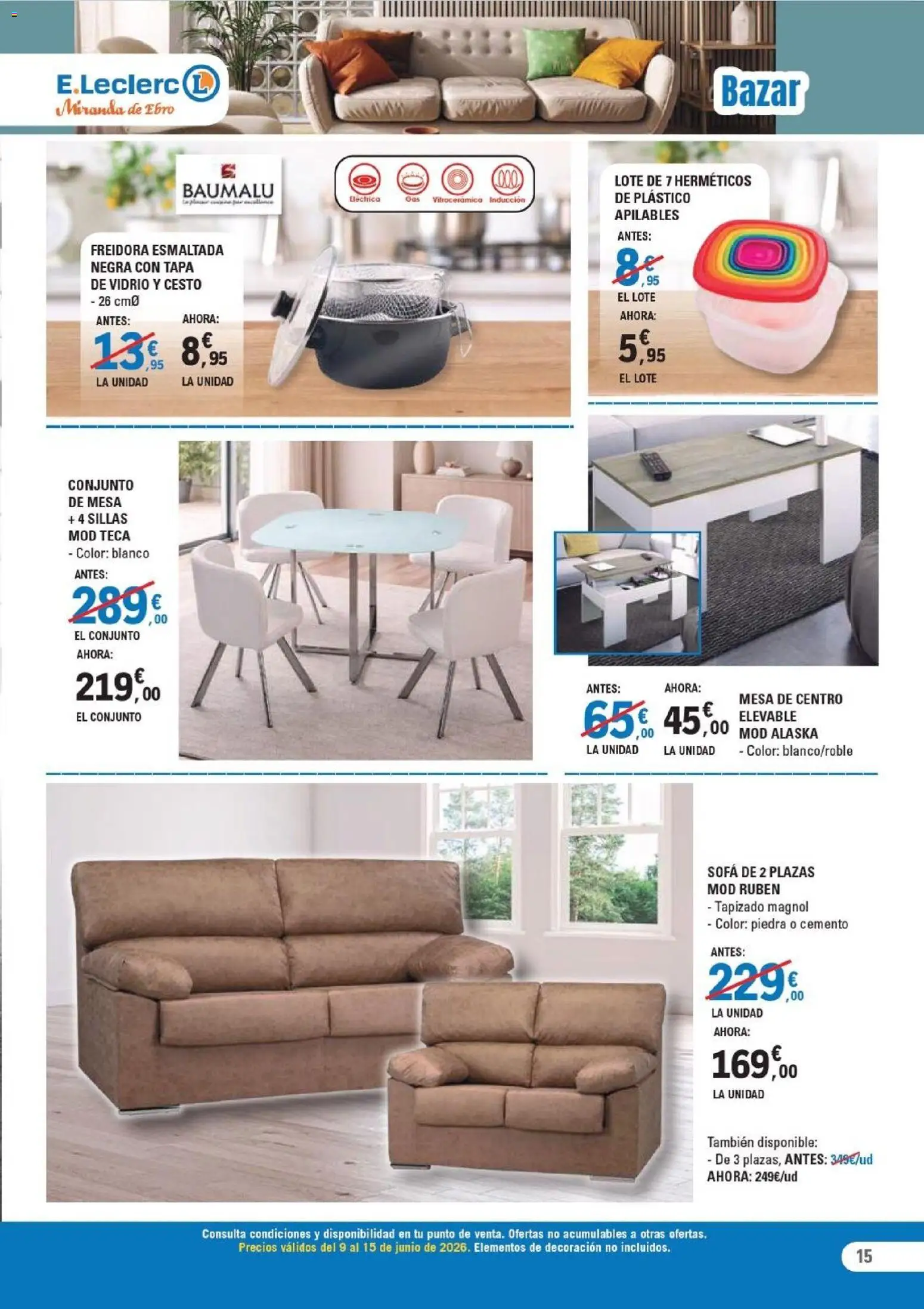 E.Leclerc Miranda de Ebro │ válido desde el 09.06.2026 | Página: 15 | Productos: Freidora, Sofá, Mesa