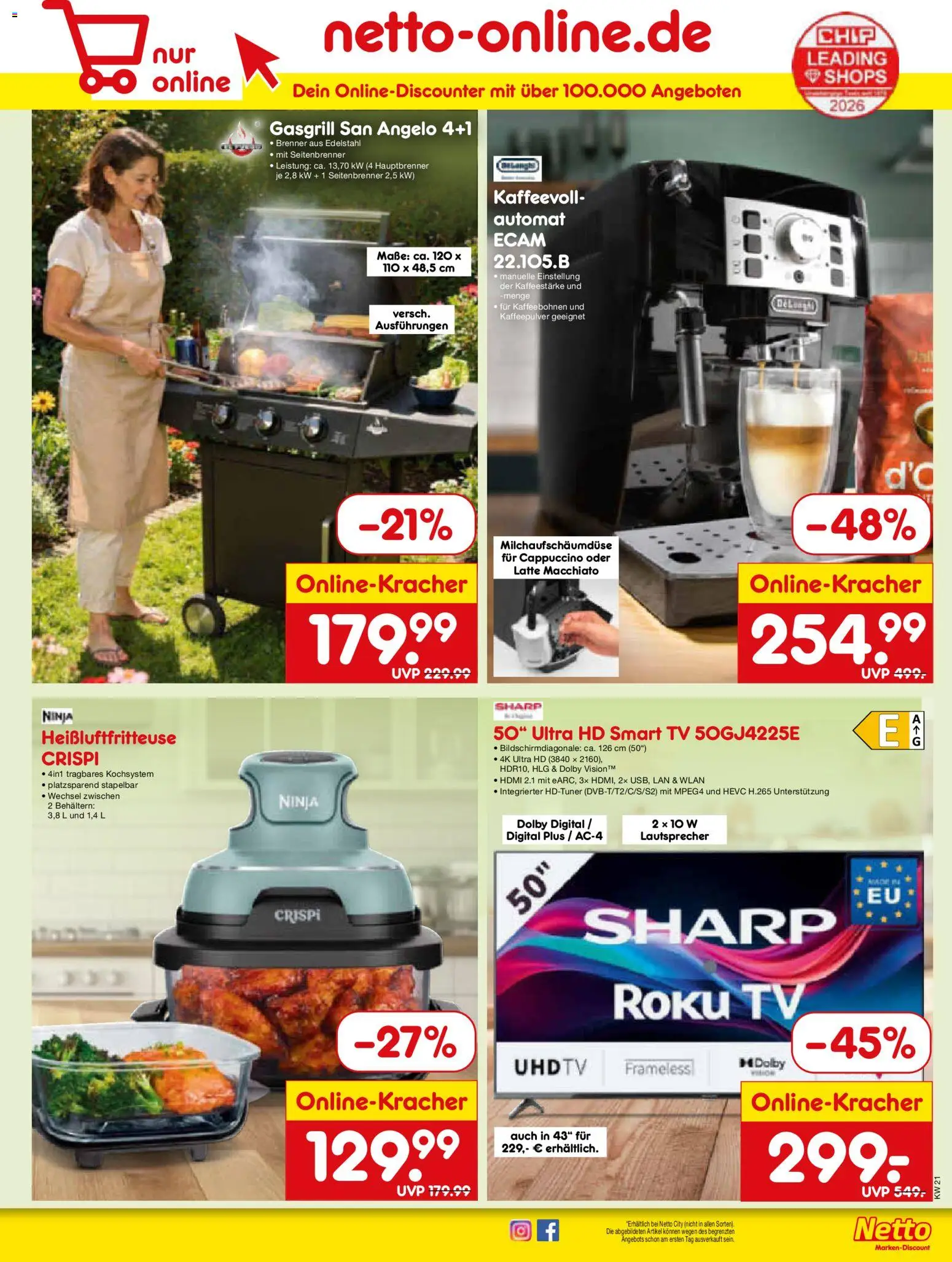 Netto Marken-Discount Prospekt 	 – gültig ab 18.05.2026 | Seite: 49 | Produkte: Lautsprecher, Smart TV, Heißluftfritteuse, TV