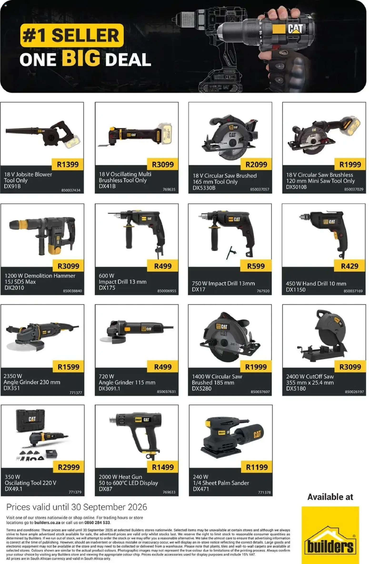 New Builders catalogue – valid from 01/08/2026 | Page: 2 | Products: Grinder, Drill, Hammer, Stock