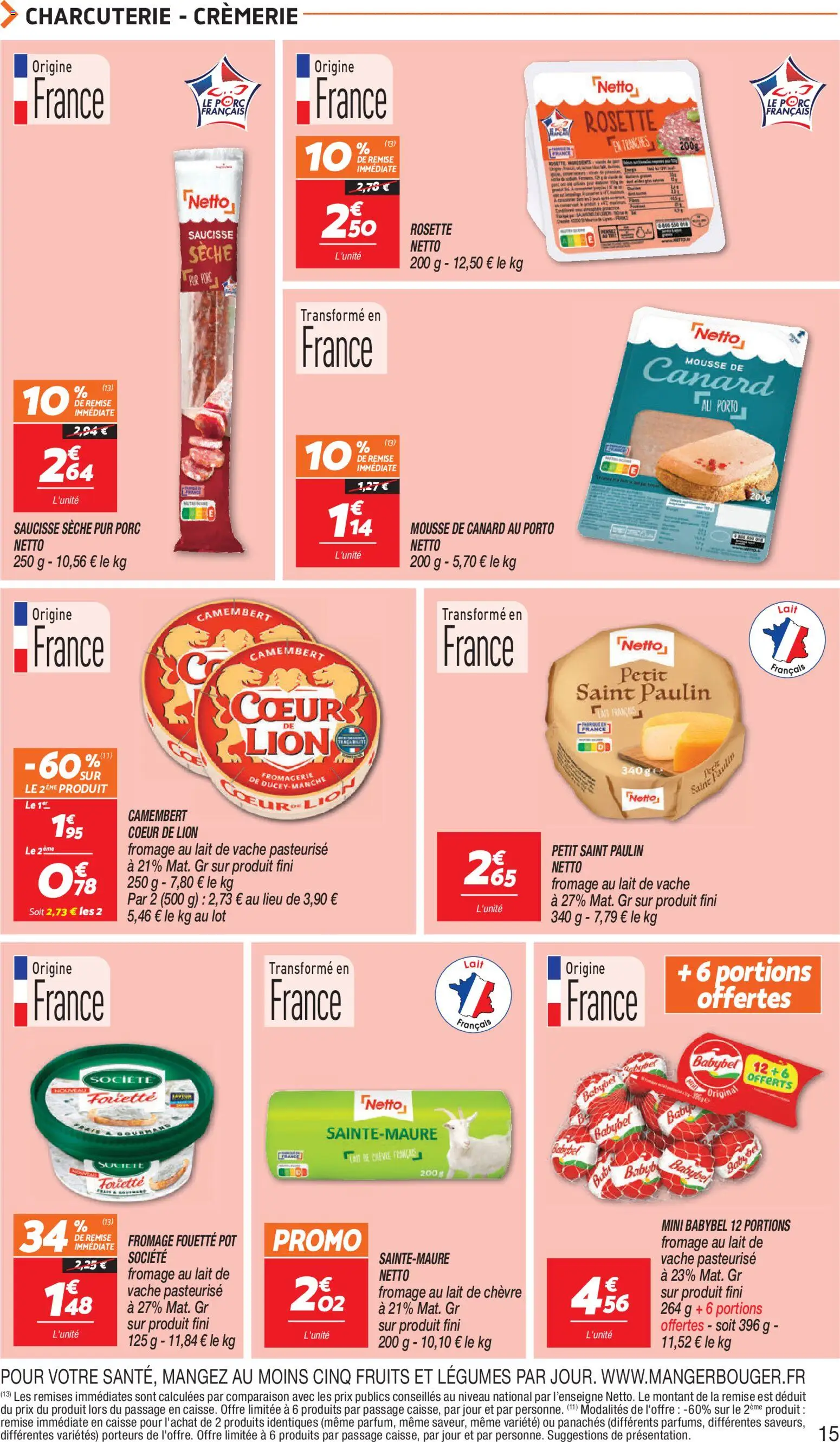 {H1} | Page: 15 | Produits: Canard, Fruits, Lait, Camembert