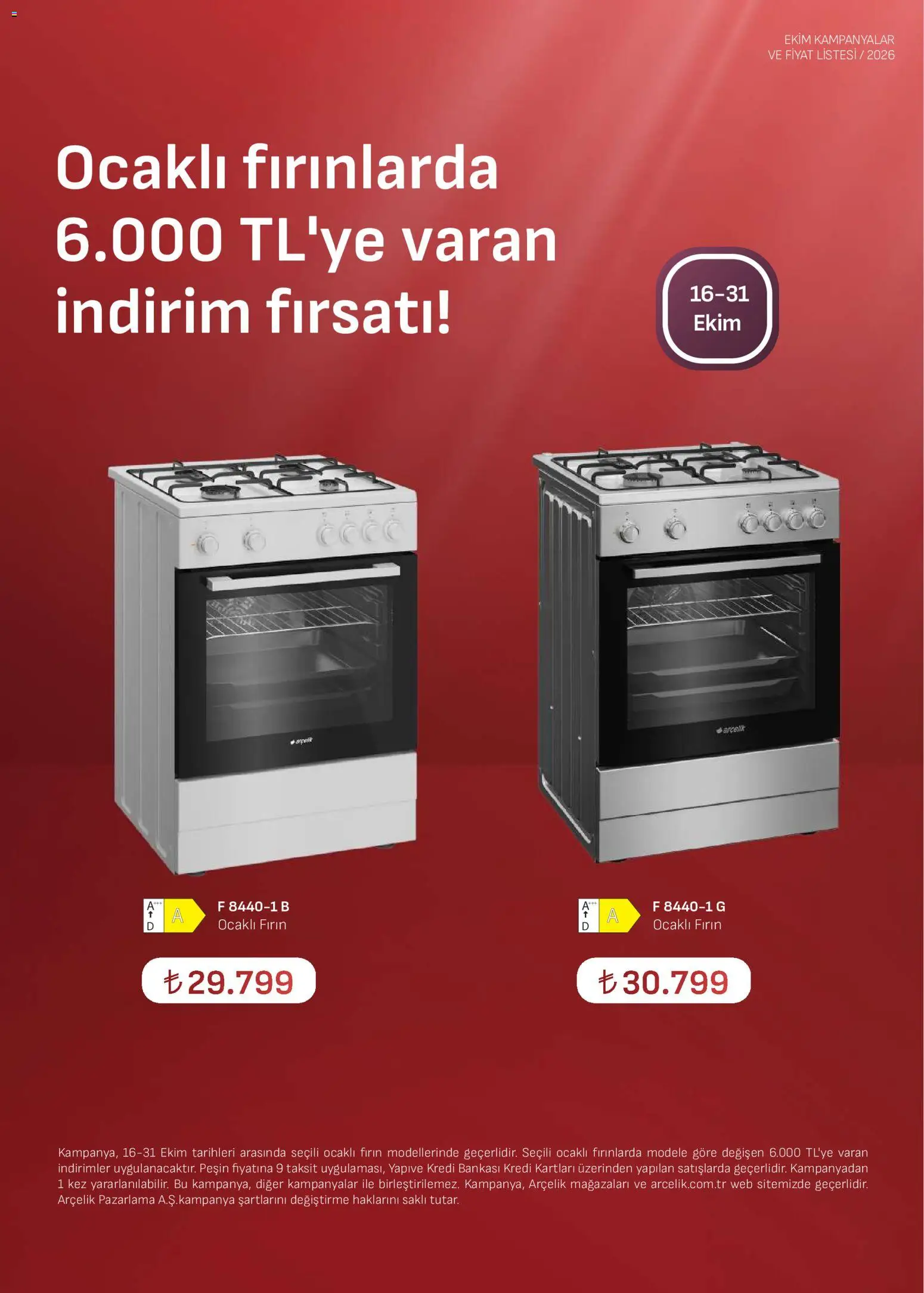 Arçelik - Ankastre Kataloğu - 16 Ekim 2026 tarihinden itibaren geçerlidir | Sayfa: 9 | Ürünler: Fırın