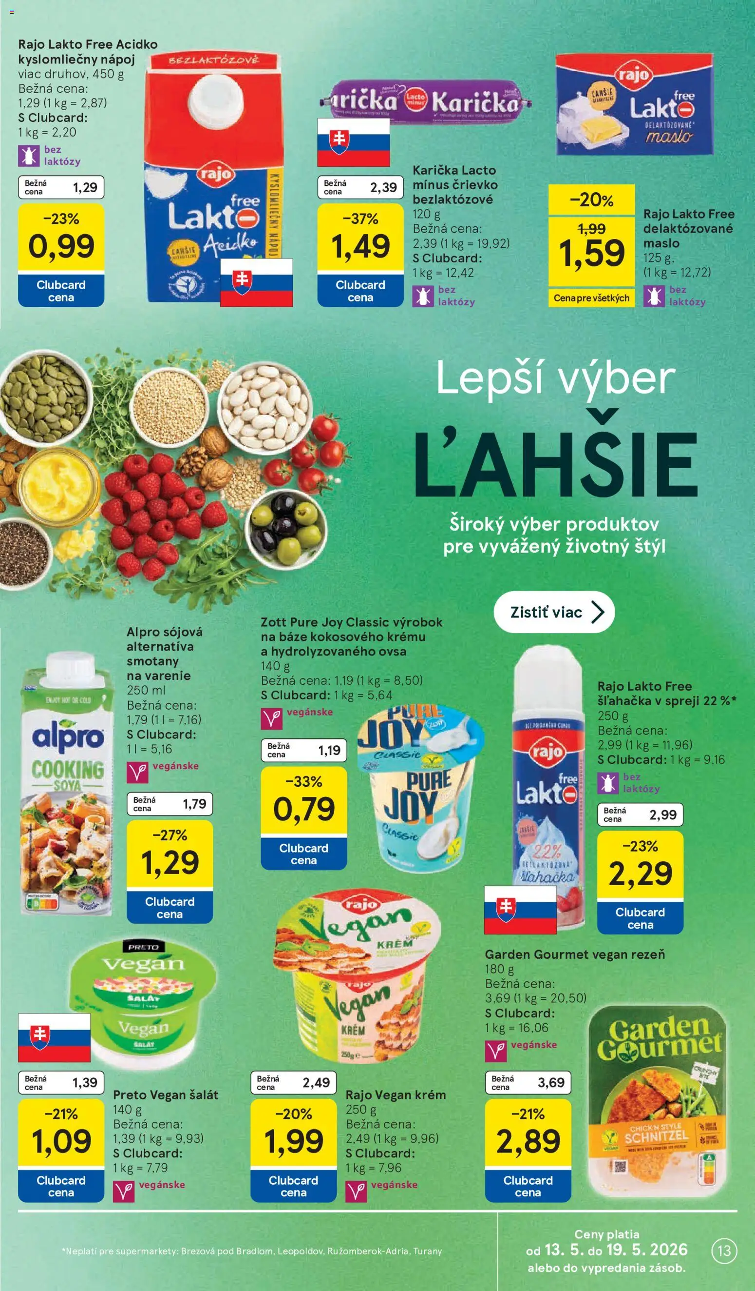 Nové Tesco akcie – leták je platný od 13.05.2026 | Strana: 13 | Produkty: Maslo, Krém, Acidko, Šľahačka