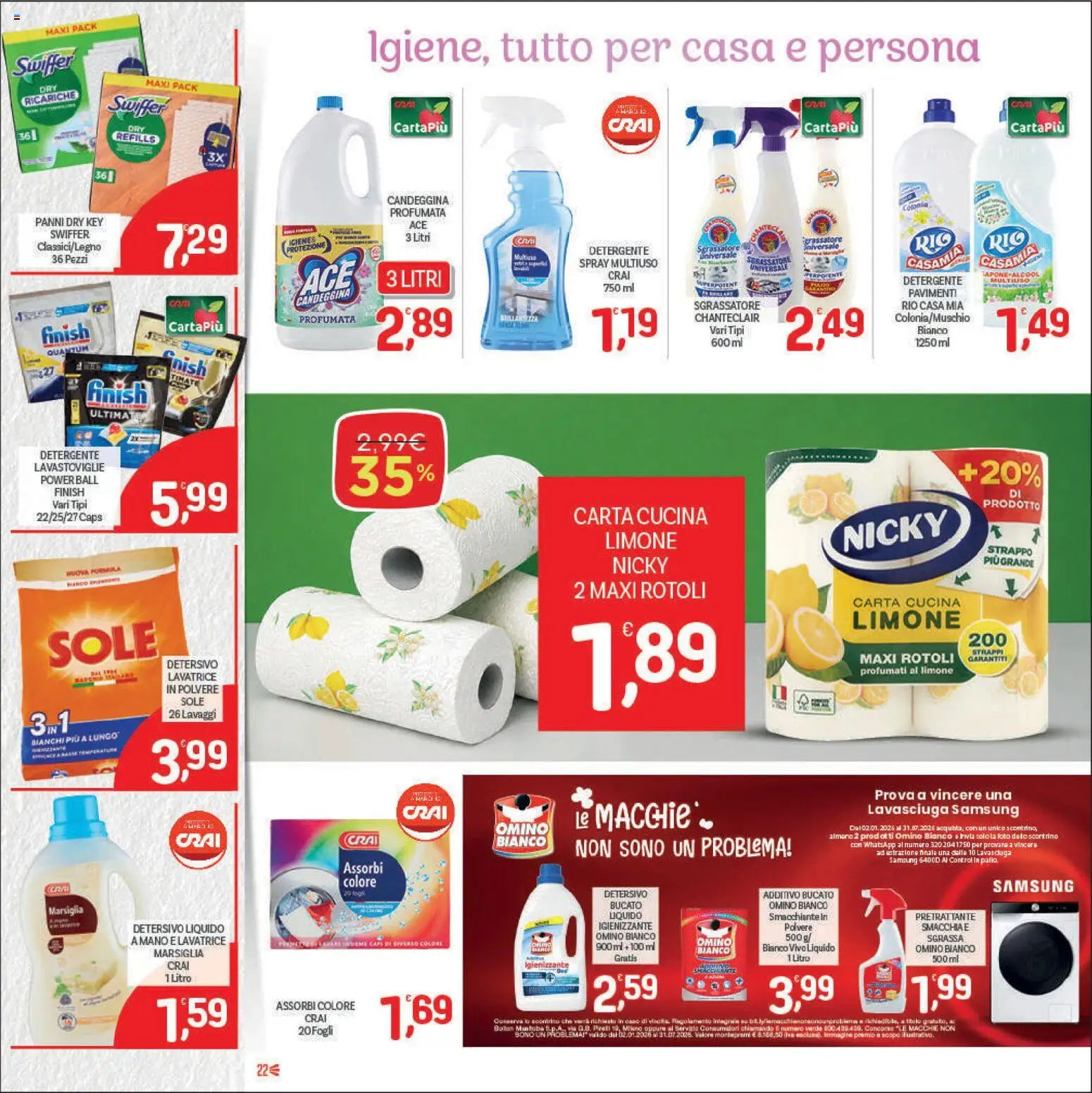 Volantino CRAI del 09/07/2026 | Pagina: 22 | Prodotti: Lavasciuga, Detergente, Sgrassatore, Samsung