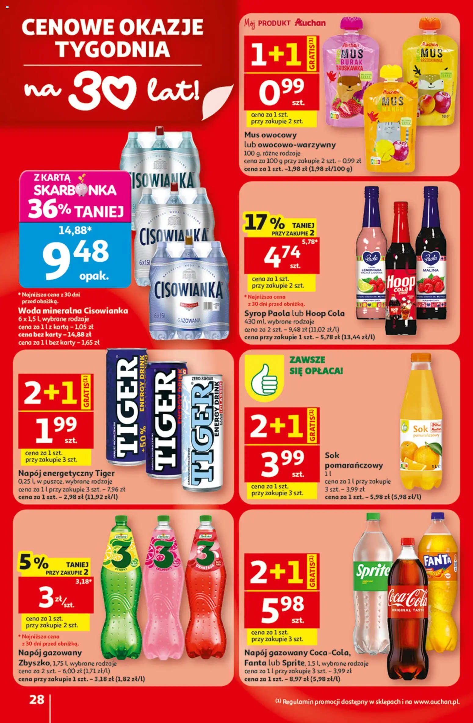 Auchan gazetka - 30 Lat Hipermarket od 30.07.2026 | Strona: 28 | Produkty: Burak, Karta, Syrop, Woda