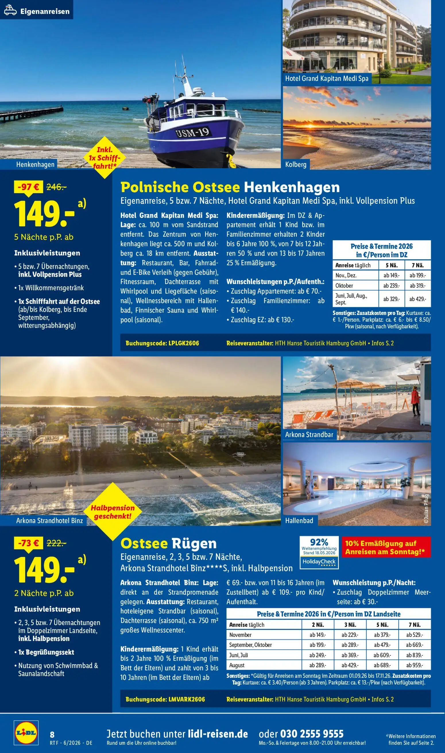 Lidl Reisen Reise-Highlights – gültig ab 13.06.2026 | Seite: 8 | Produkte: Bett, Uhr