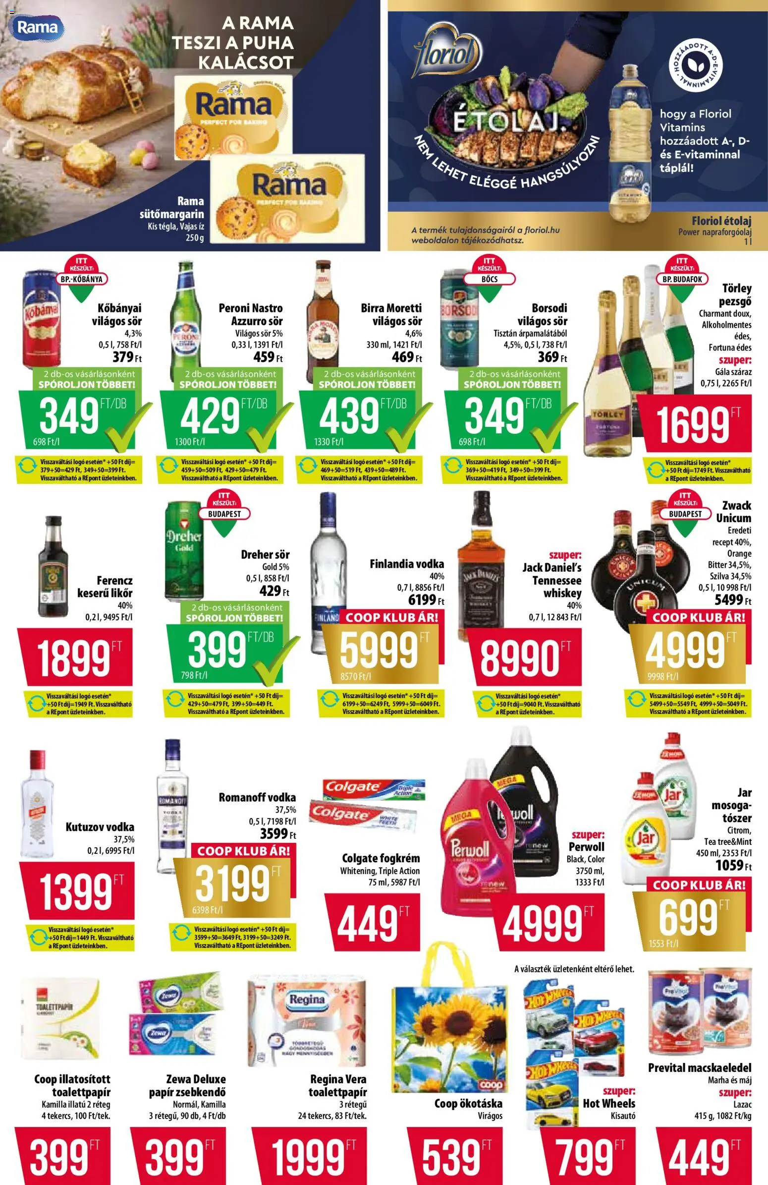COOP akciós ujság - amely érvényes a következő dátumtól: 02.04.2026 | Oldal: 7 | Termékek: Perwoll, Étolaj, Rama, Sör