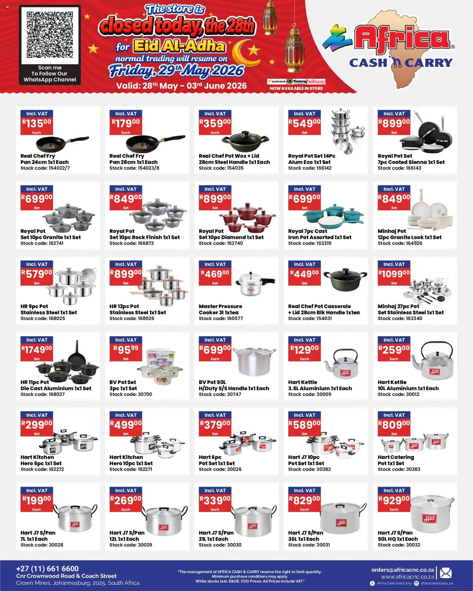 New Africa Cash & Carry catalogue – valid from 28.05.2026 | Page: 36 | Products: Kettle, Iron, Cooker, Stock