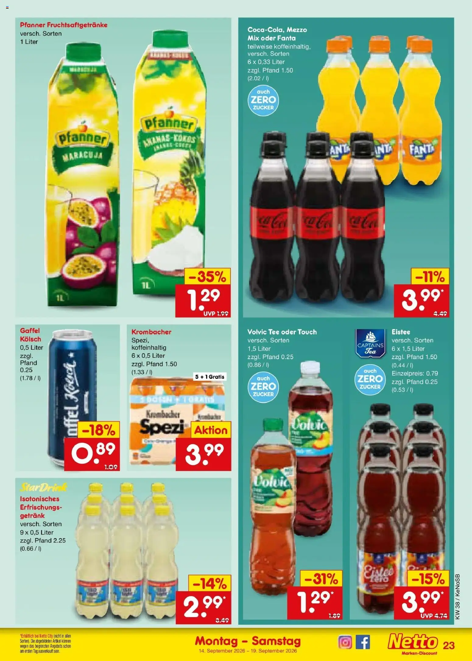 Netto Marken-Discount Prospekt Koblenz – gültig ab 14.09.2026 | Seite: 33 | Produkte: Fanta, Volvic tee, Zucker, Tee