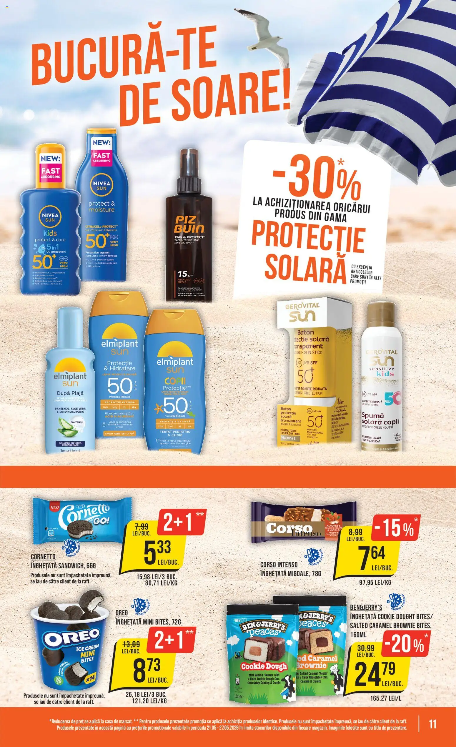 Noul catalog Mega Image – valabil de la 21.05.2026 | Pagină: 11 | Produse: Aloe vera, Protecție solară, Înghețată, Apă