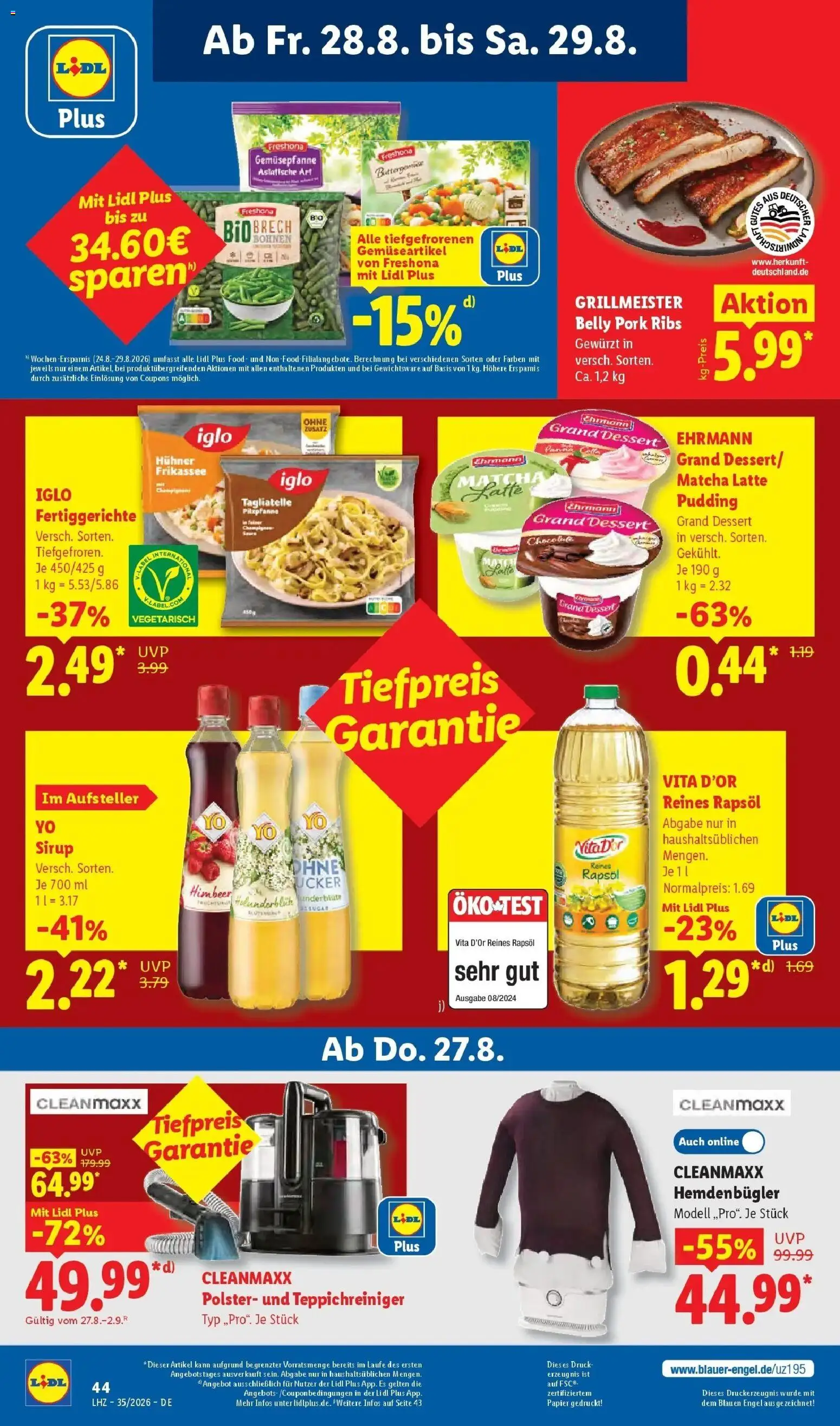 Lidl Prospekt Plettenberg (ab 24.08.2026) zum Blättern » Angebote | Seite: 70 | Produkte: Ehrmann grand dessert, Iglo, Pudding, Fertiggerichte