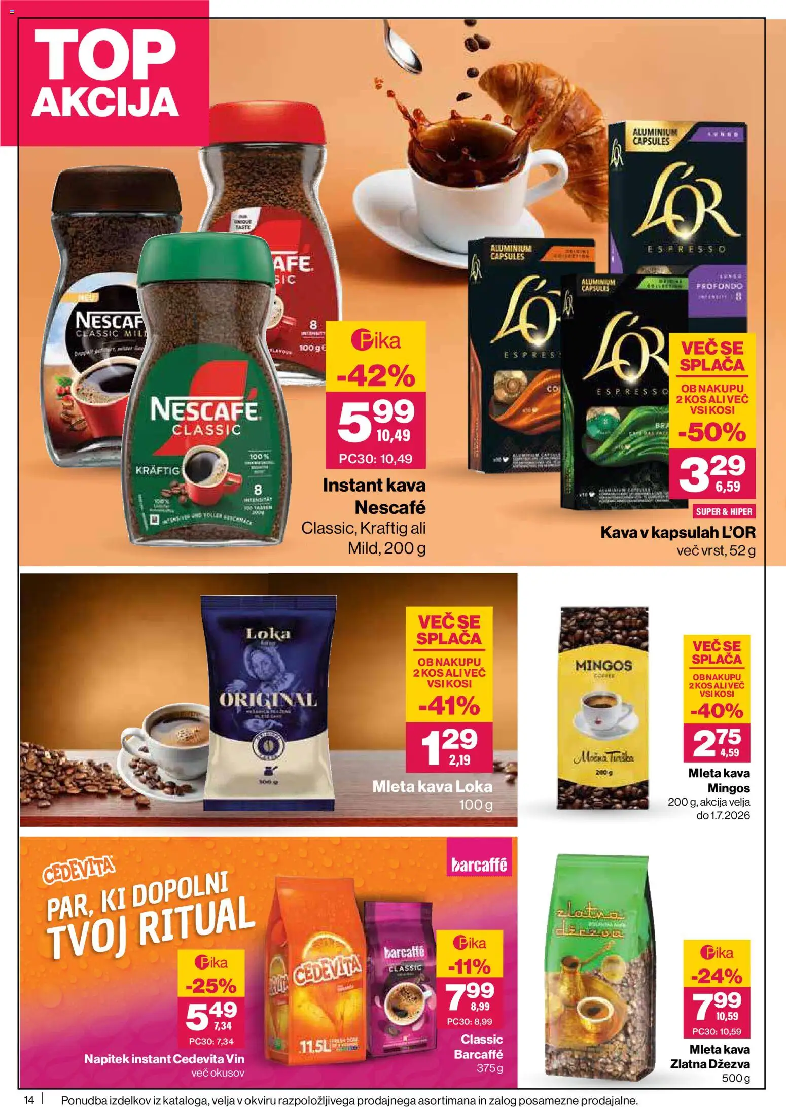 Novi Mercator katalog ponudbe – veljaven od 18.06.2026 | Stran: 14 | Izdelki: Instant kava, Kos, Kava
