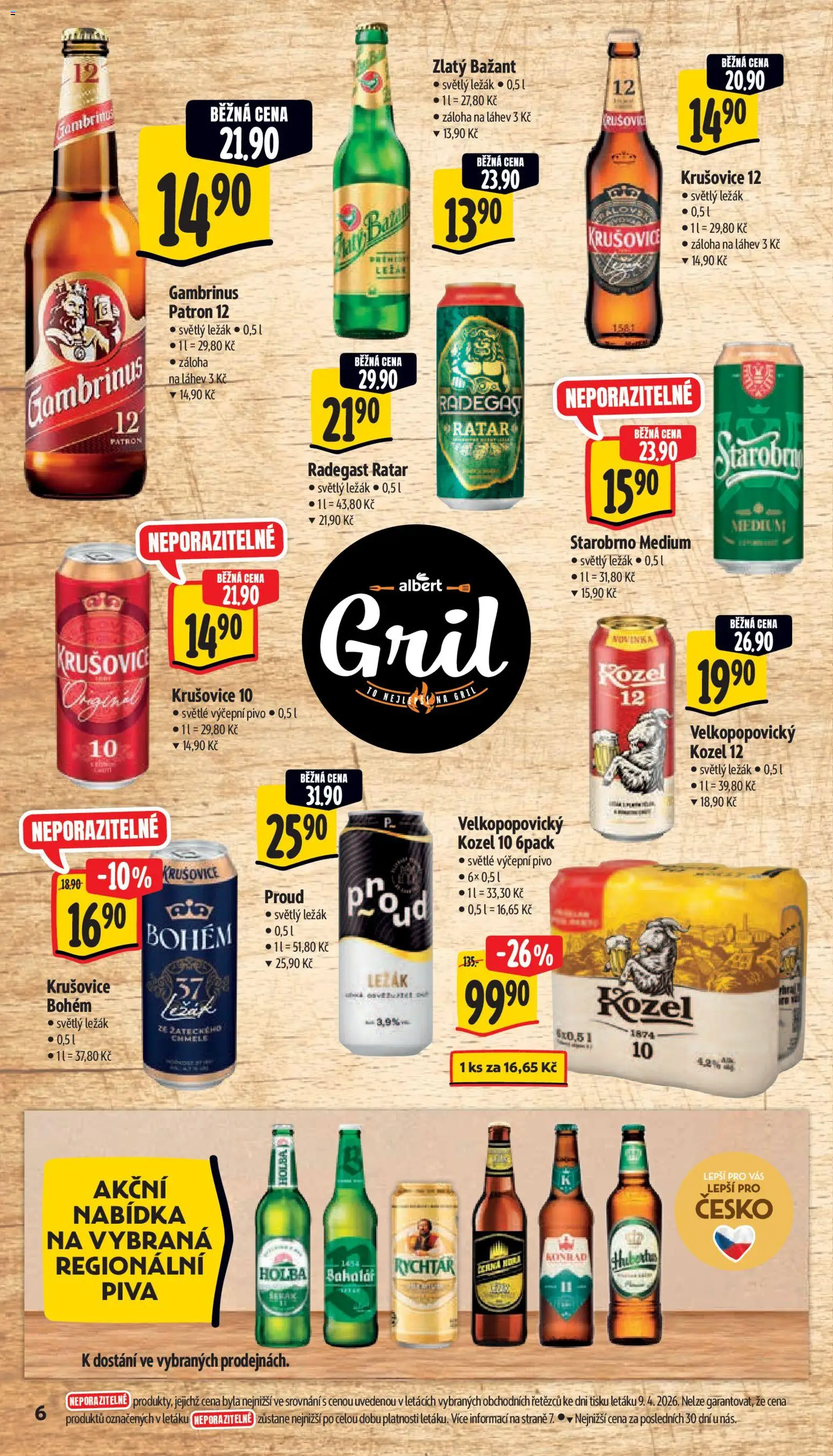 Albert leták - Supermarket od 15.04.2026 | Strana: 12 | Produkty: Starobrno Medium, Kozel, Velkopopovický Kozel, Gril