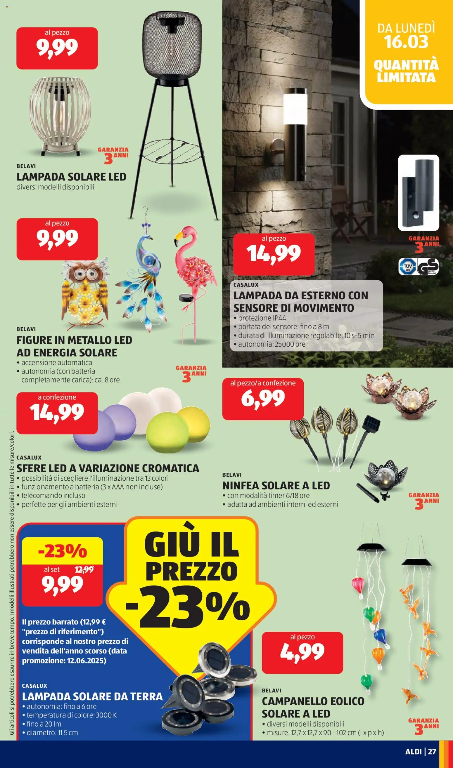 Volantino Aldi del 16.03.2026 | Pagina: 27 | Prodotti: Telecomando, Lampada solare, Lampada, Terra