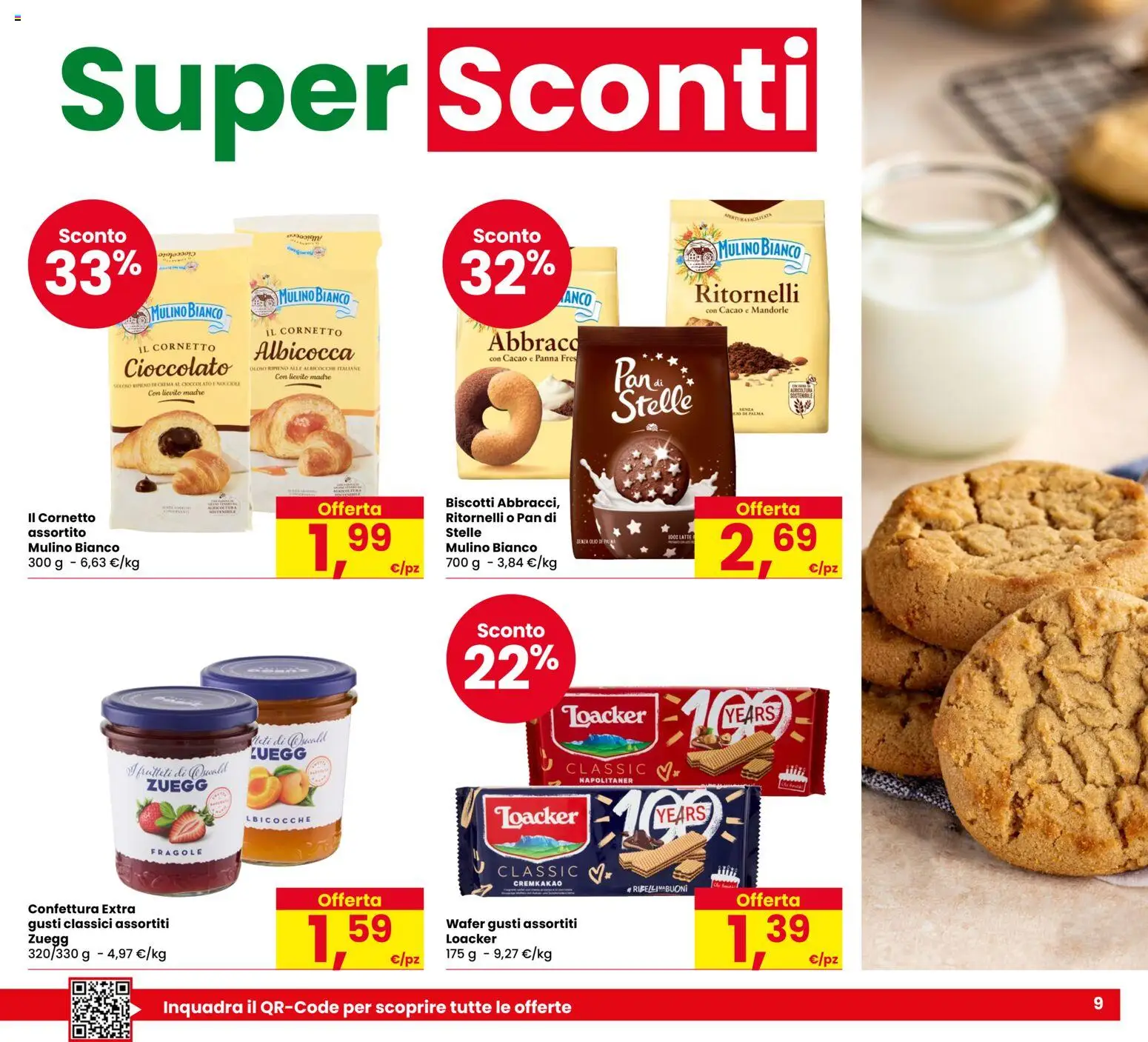 Volantino Eurospar del 03/09/2026 | Pagina: 9 | Prodotti: Cornetto, Biscotti, Albicocche, Lievito