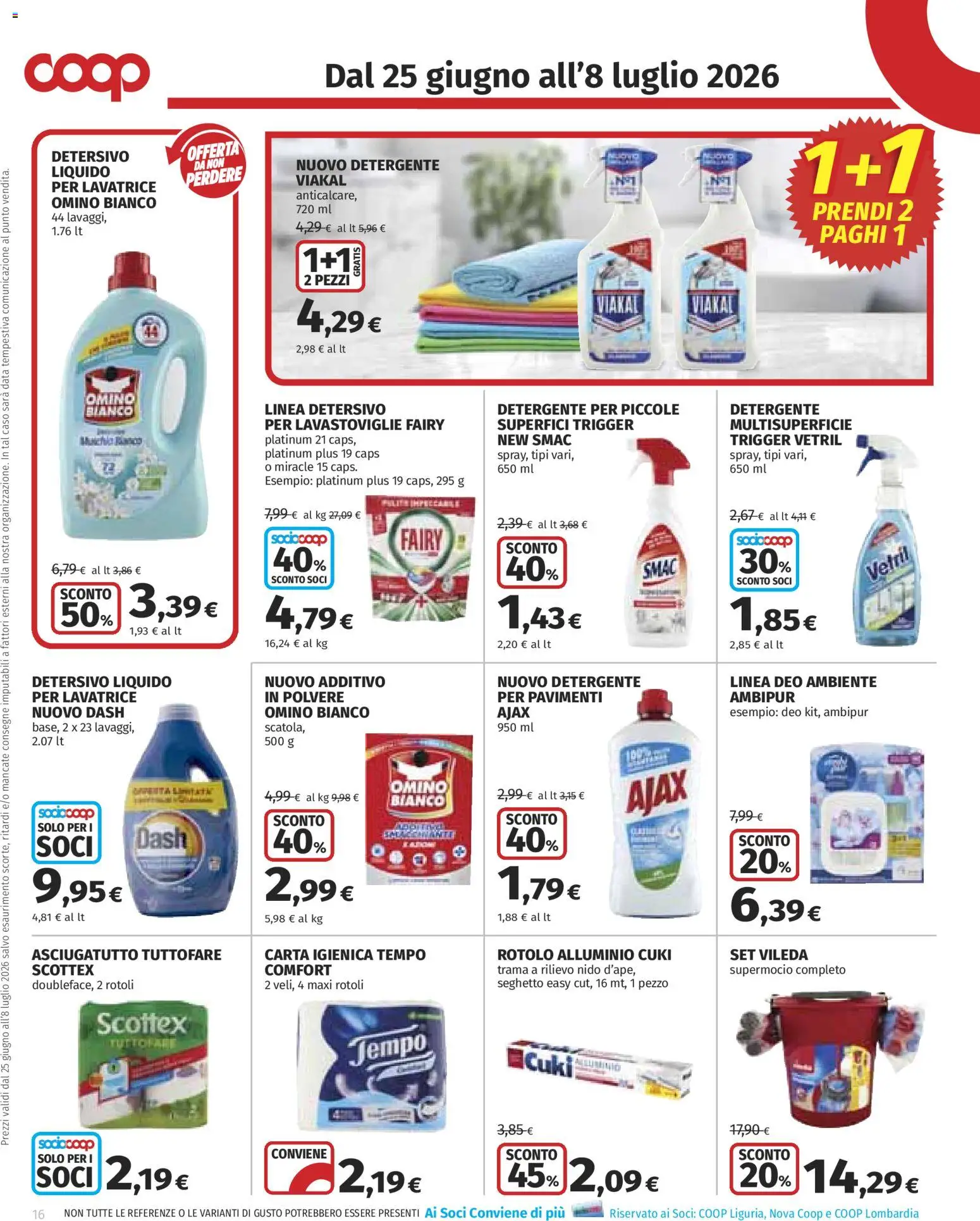 Volantino COOP del 25/06/2026 | Pagina: 16 | Prodotti: Carta igienica, Detersivo per lavastoviglie, Lavatrice, Lavastoviglie