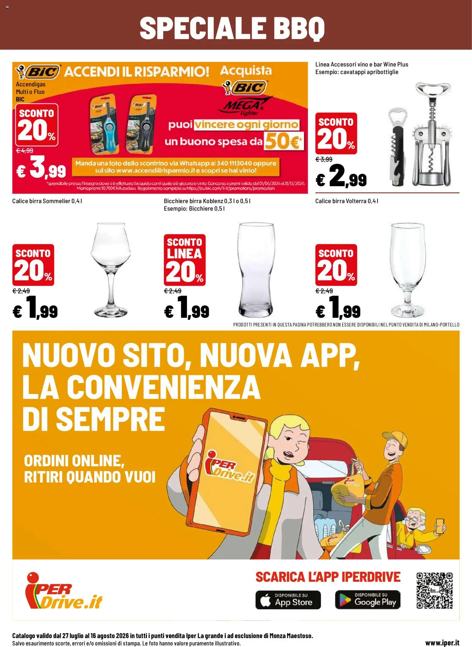 Volantino Iper del 27/07/2026 | Pagina: 23 | Prodotti: Cavatappi, Calice, Birra, Vino