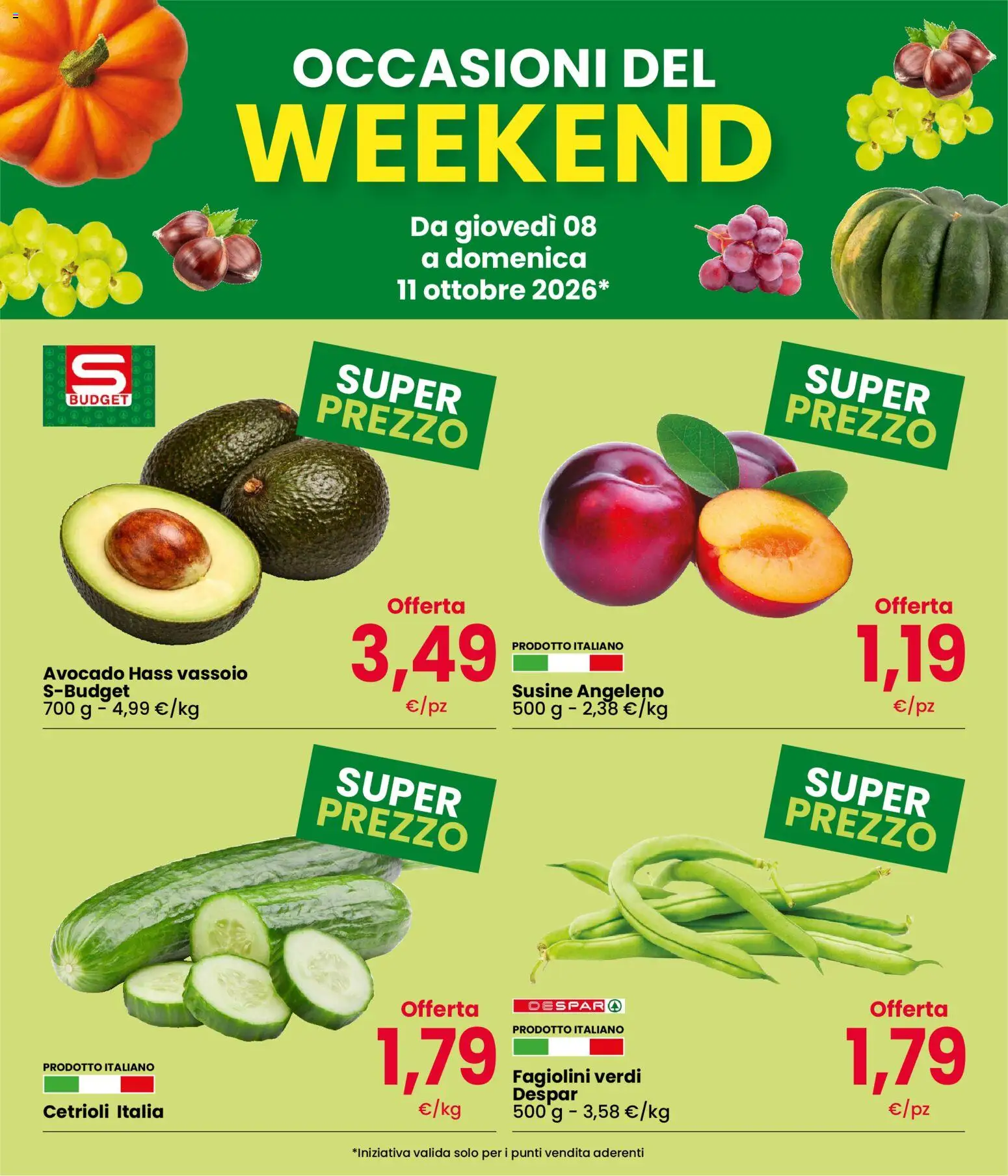 Volantino Eurospar del 08/10/2026 | Pagina: 2 | Prodotti: Cetrioli, Susine, Fagiolini, Vassoio