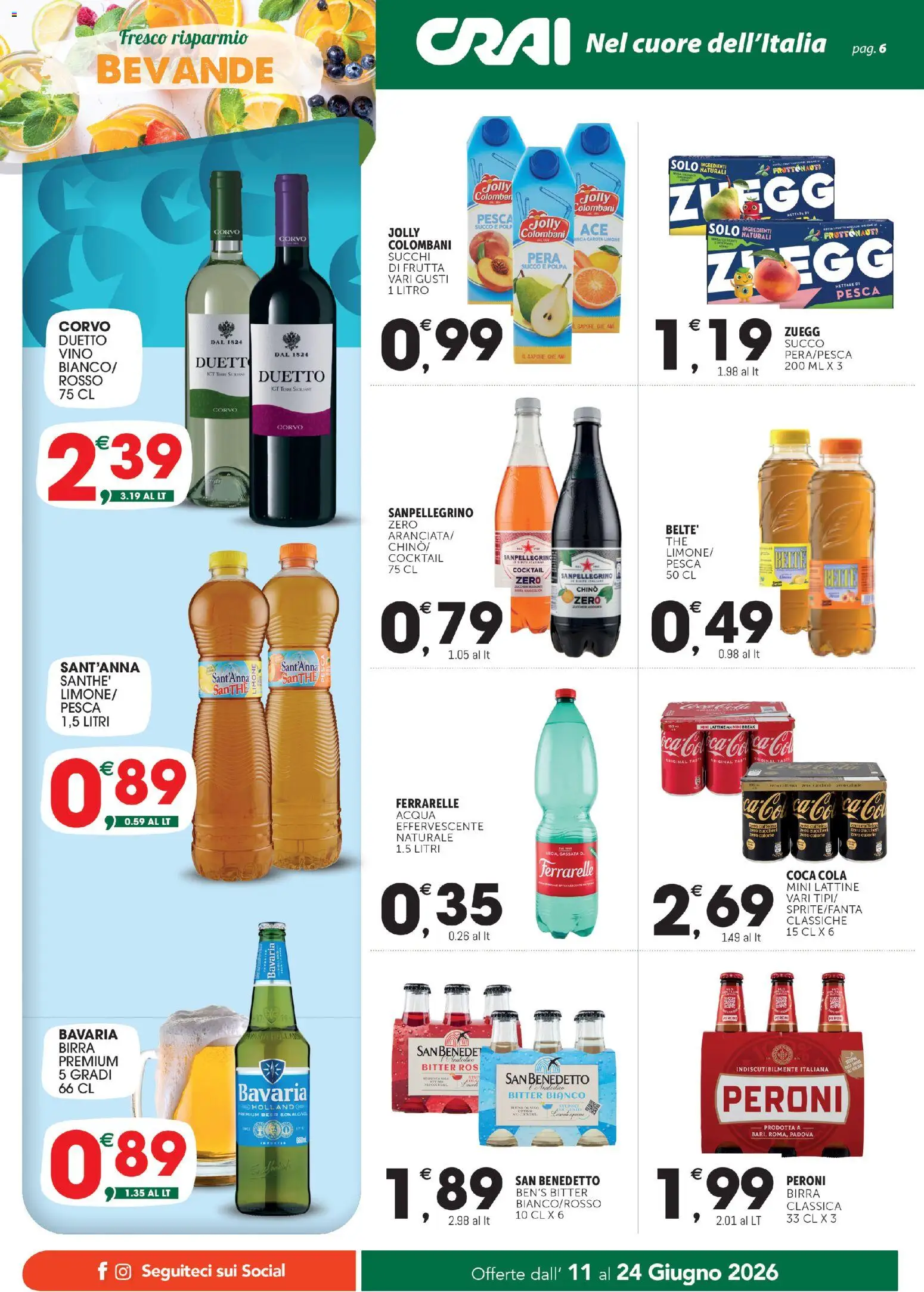 Volantino CRAI del 11.06.2026 | Pagina: 6 | Prodotti: Succo, Vino, Pera, Coca Cola