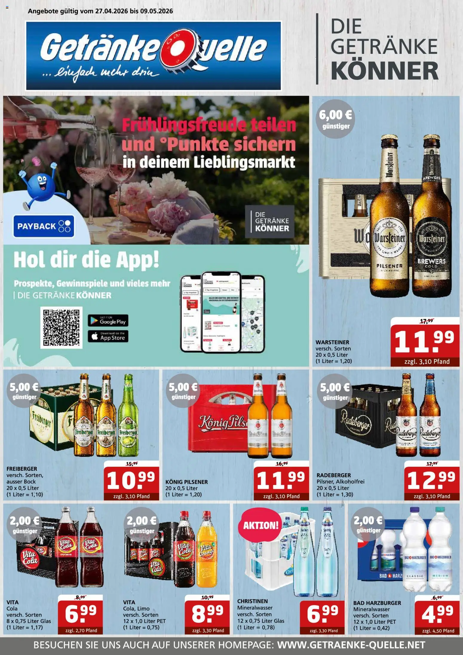 Getränke Quelle Prospekt 	 – gültig ab 27.04.2026 | Seite: 1 | Produkte: Konig pilsener, Cola, Bad, Warsteiner