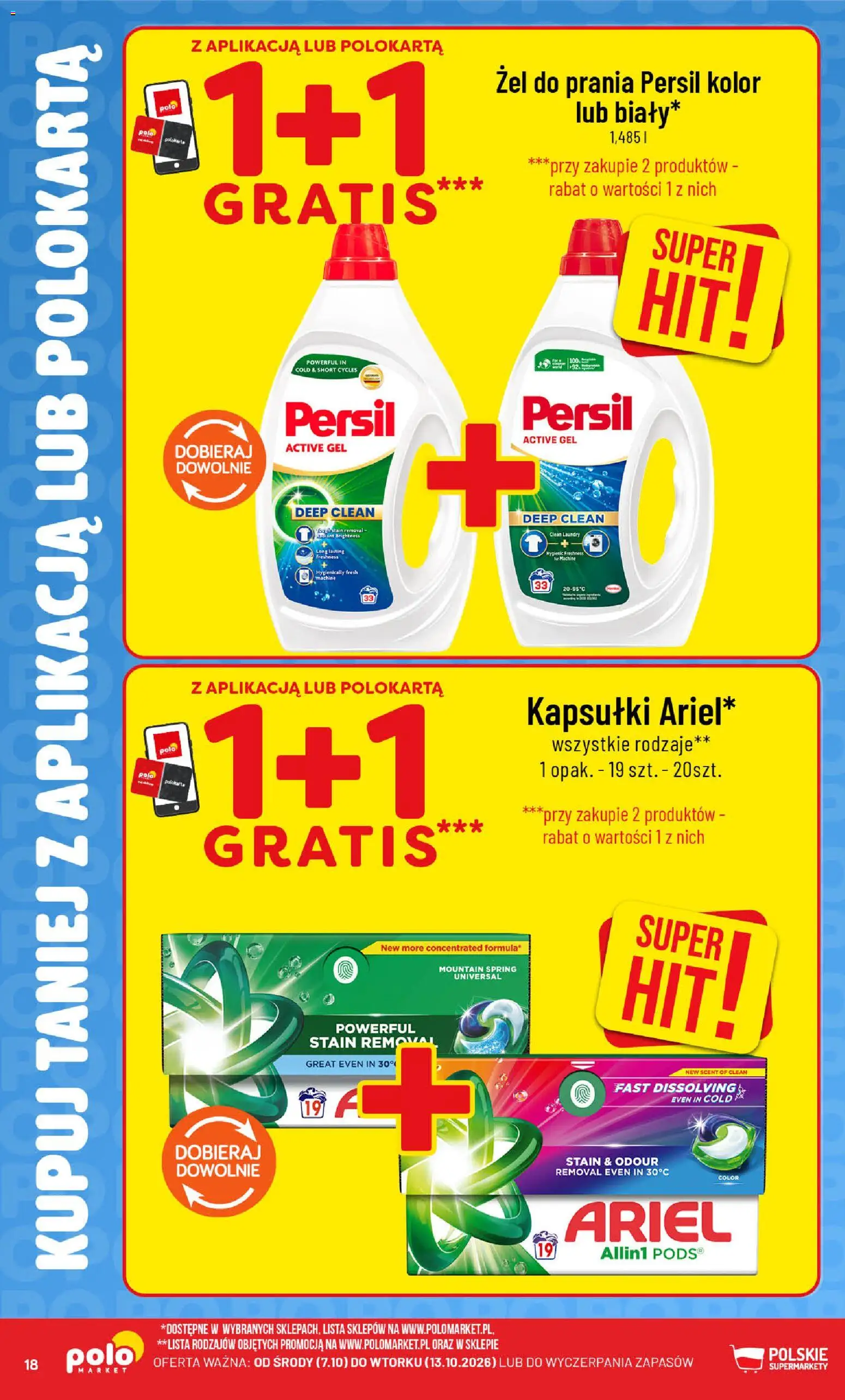 Nowa POLOmarket gazetka od jutra 07.10.2026 | Strona: 18 | Produkty: Kapsułki, Persil, Żel do prania, Żel do prania persil