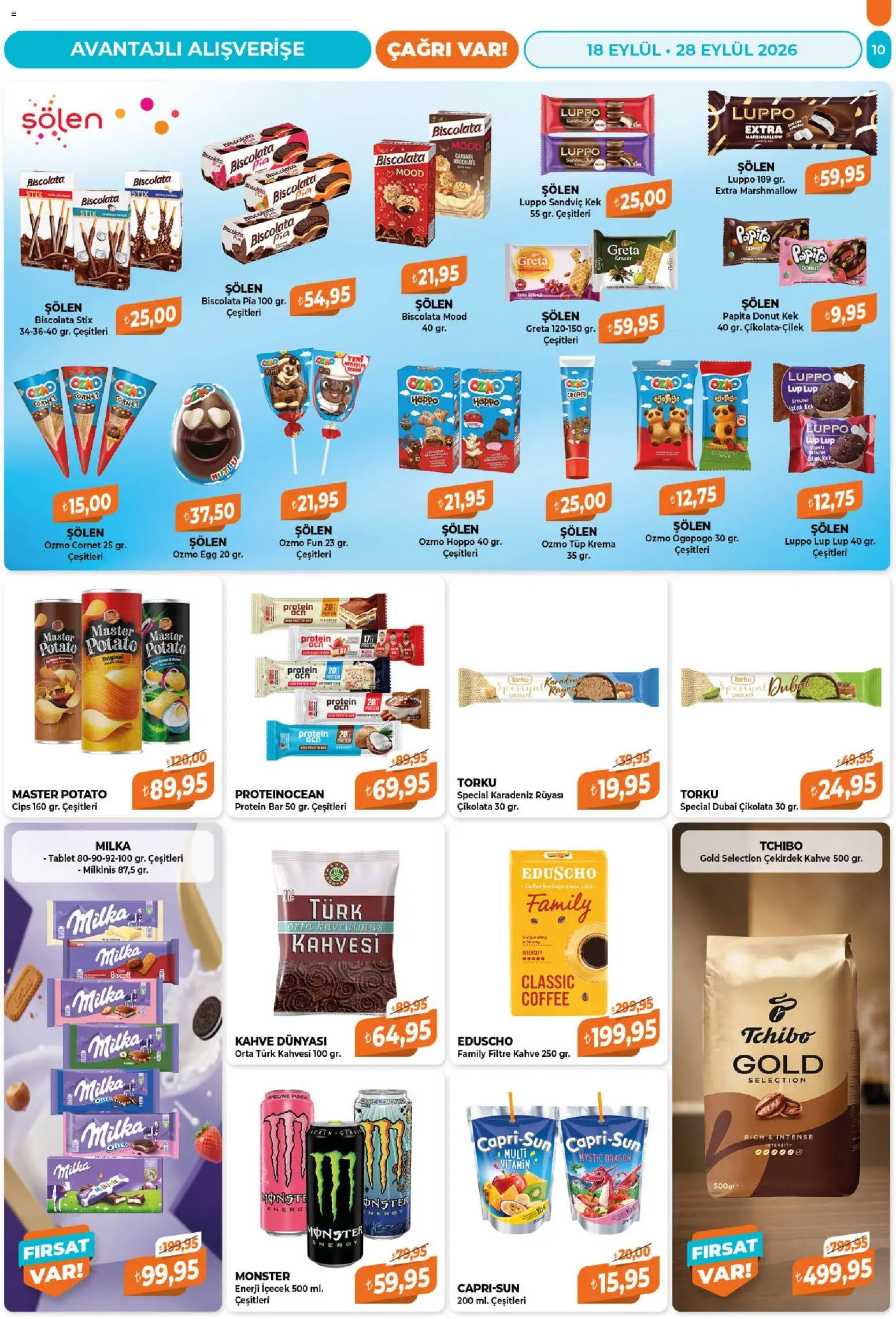 Çağrı Market Katalog - 18 Eylül 2026 tarihinden itibaren geçerlidir | Sayfa: 10 | Ürünler: Kahve, Çikolata, Cips, Krema