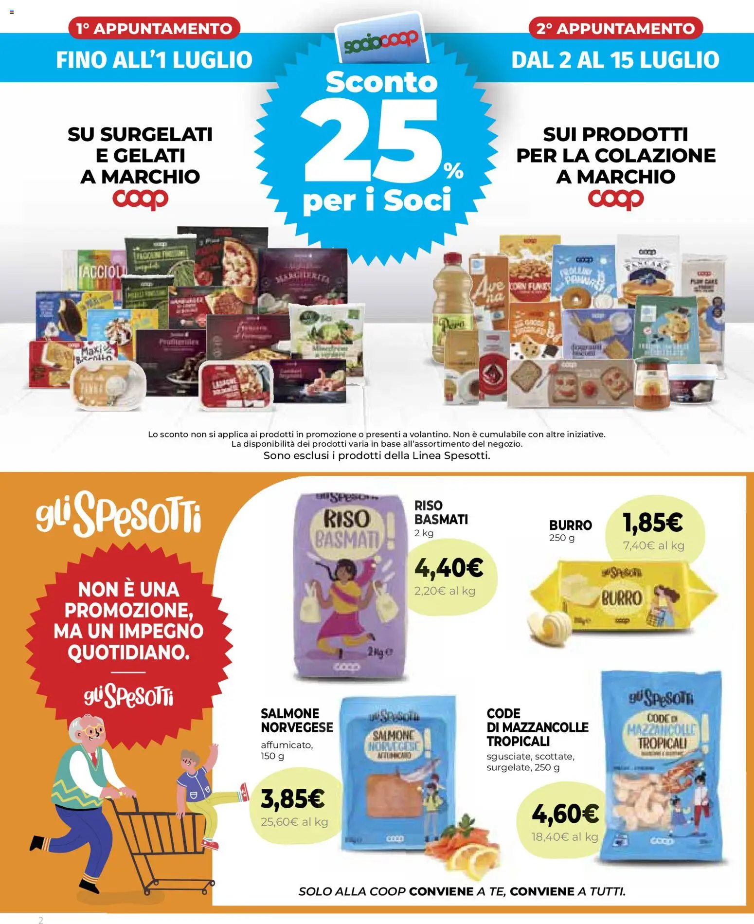 Volantino COOP del 25/06/2026 | Pagina: 2 | Prodotti: Riso Basmati, Salmone, Mazzancolle, Burro