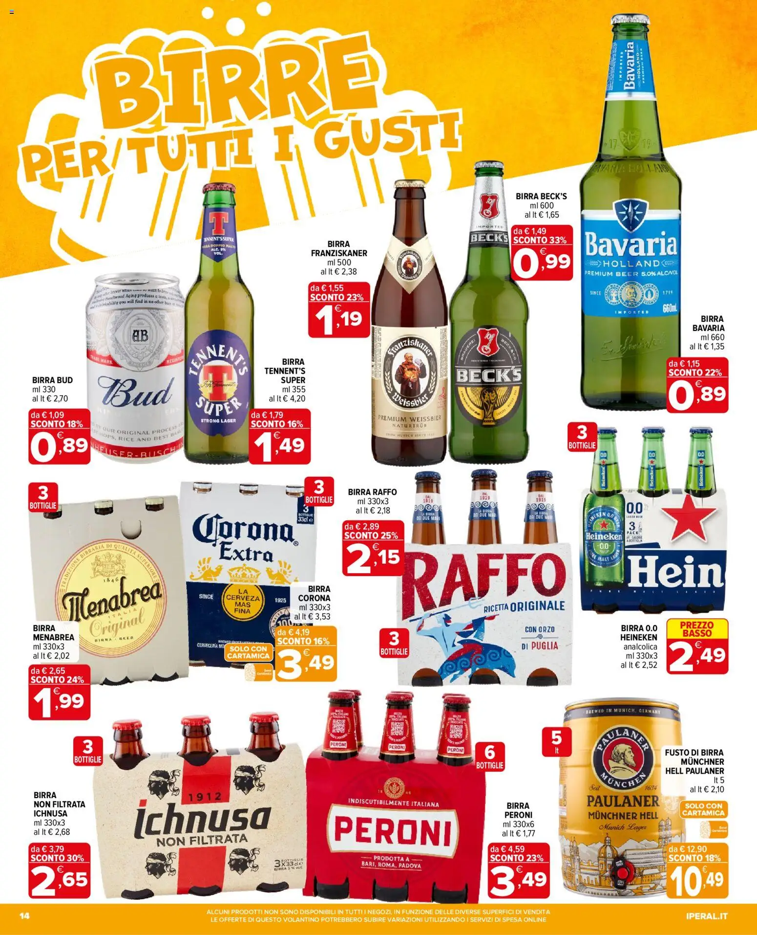Volantino Iperal del 01/07/2026 | Pagina: 14 | Prodotti: Tennent's, Birra, Heineken, Bottiglia